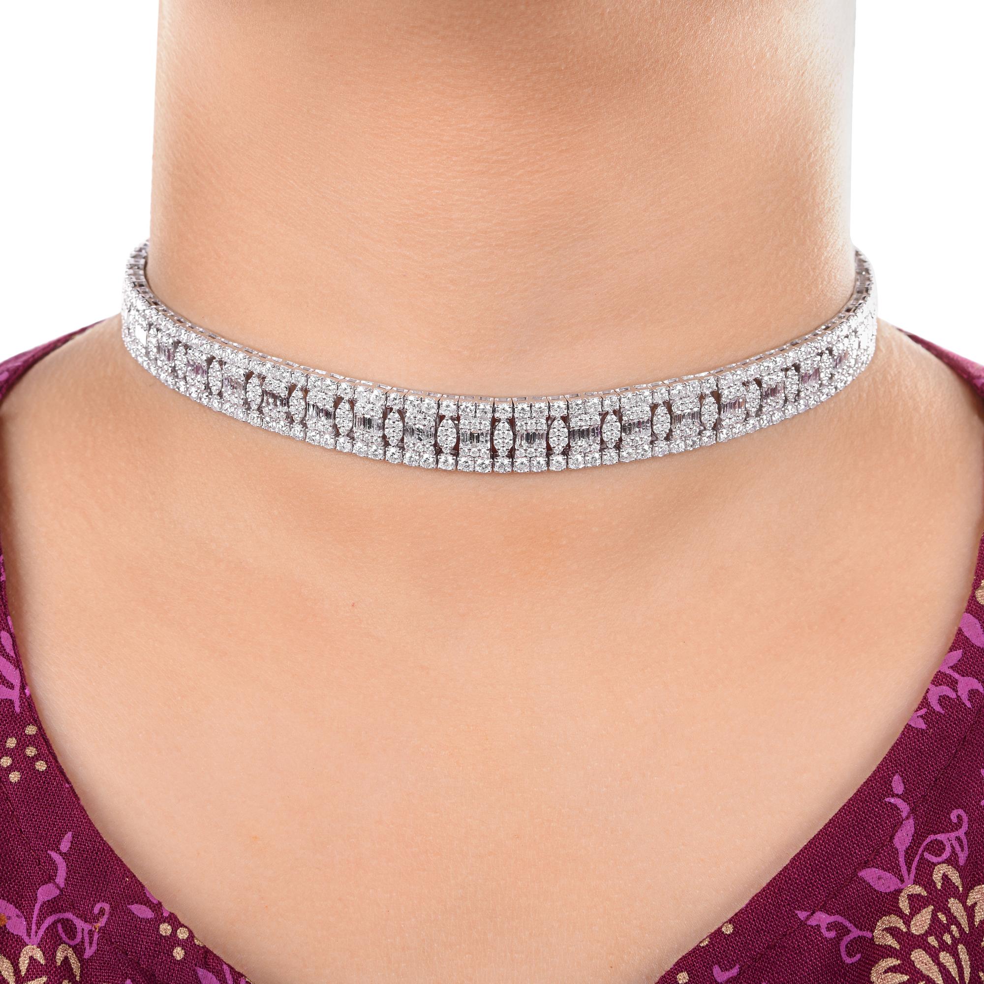 14 Carati SI/H Baguette Round Brilliante Cut Diamond Collana in oro bianco 18 carati in vendita 3