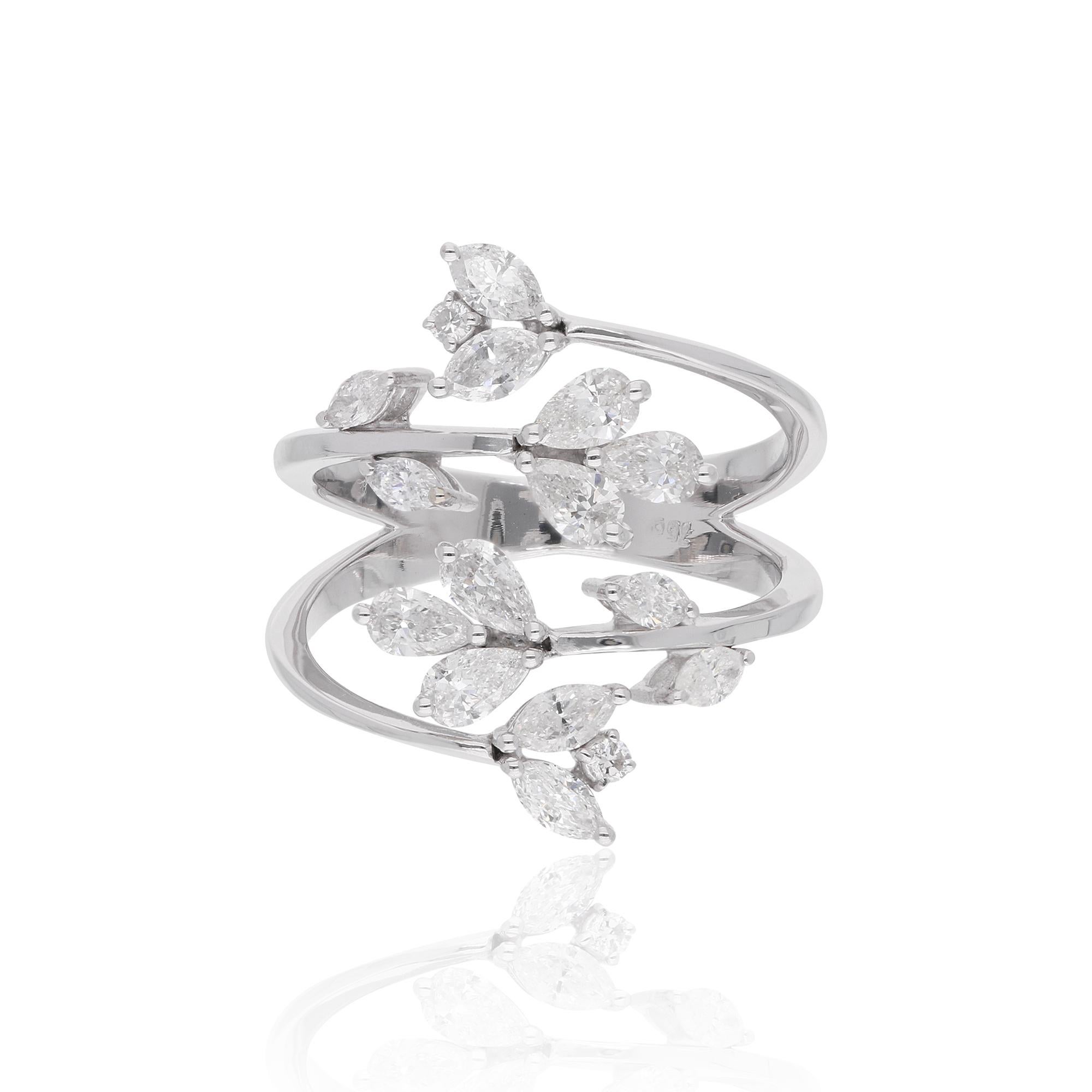 in vendita:  Anello a fascia aperta in oro bianco 14 carati da 1,4 carati SI/H con diamante rotondo a forma di pera e marquise 4