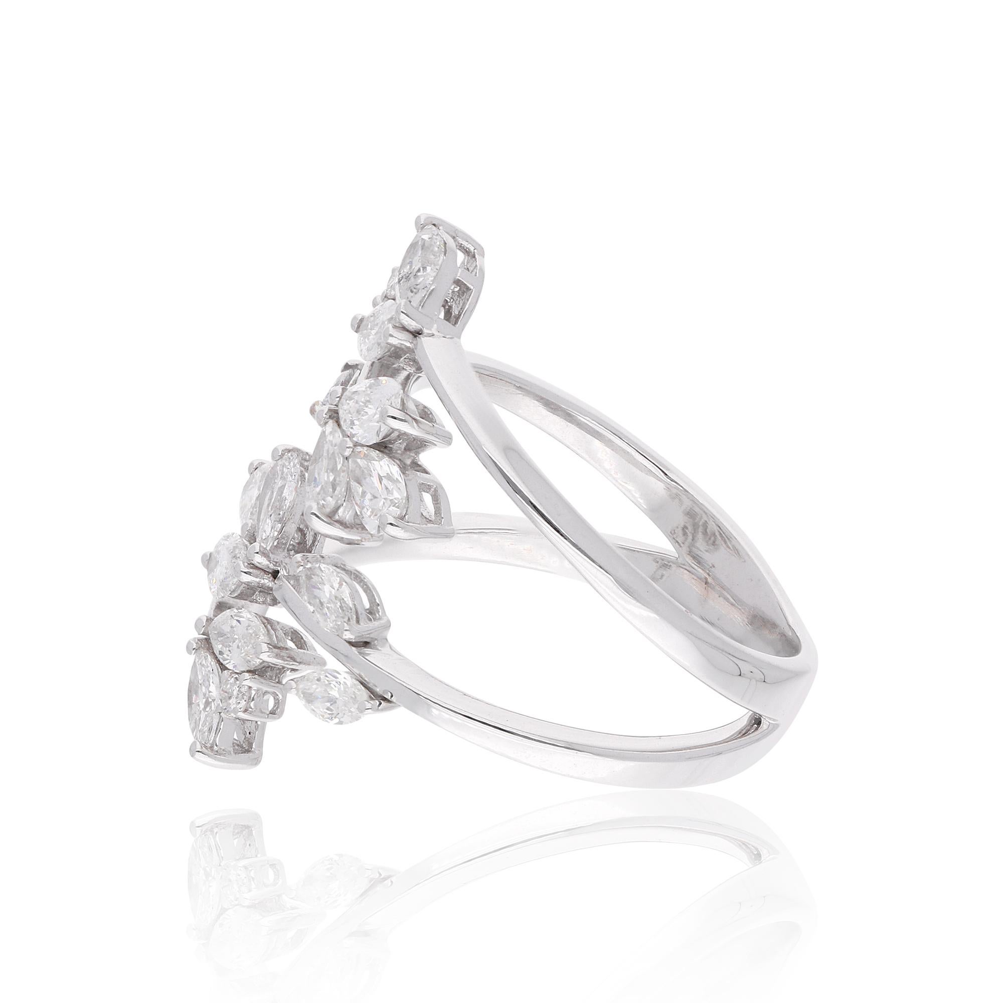 in vendita:  Anello a fascia aperta in oro bianco 14 carati da 1,4 carati SI/H con diamante rotondo a forma di pera e marquise 5