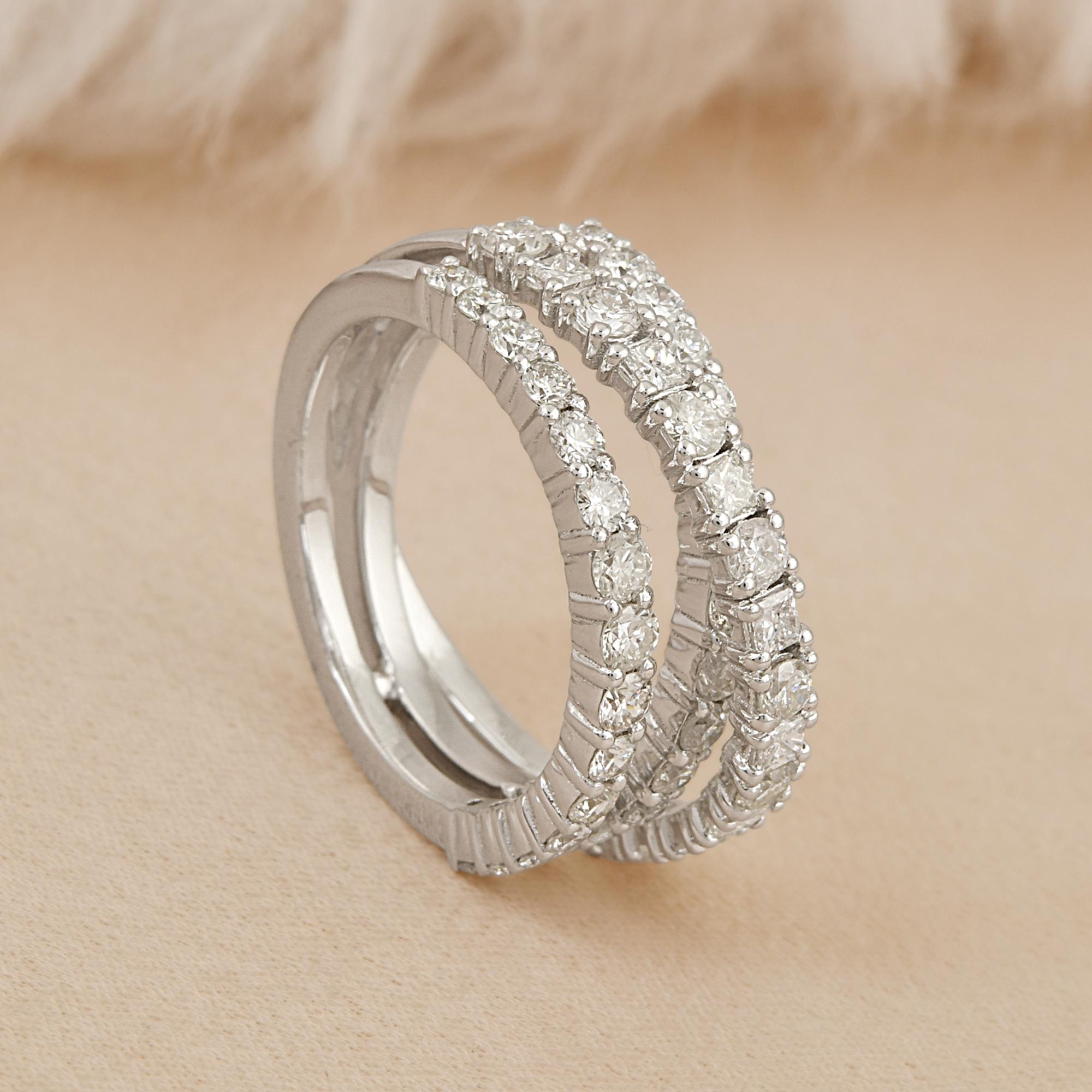 For Sale:  1.4 Carat SI/HI Diamond Criss Cross Ring 18 Karat White Gold Handmade Jewelry 5