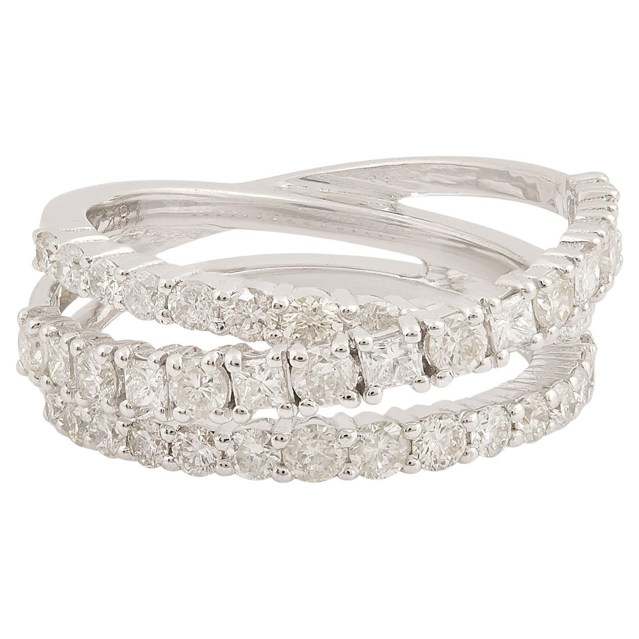 1.4 Karat SI/HI Diamant Criss Cross Ring 18 Karat Weißgold Handgefertigter Schmuck