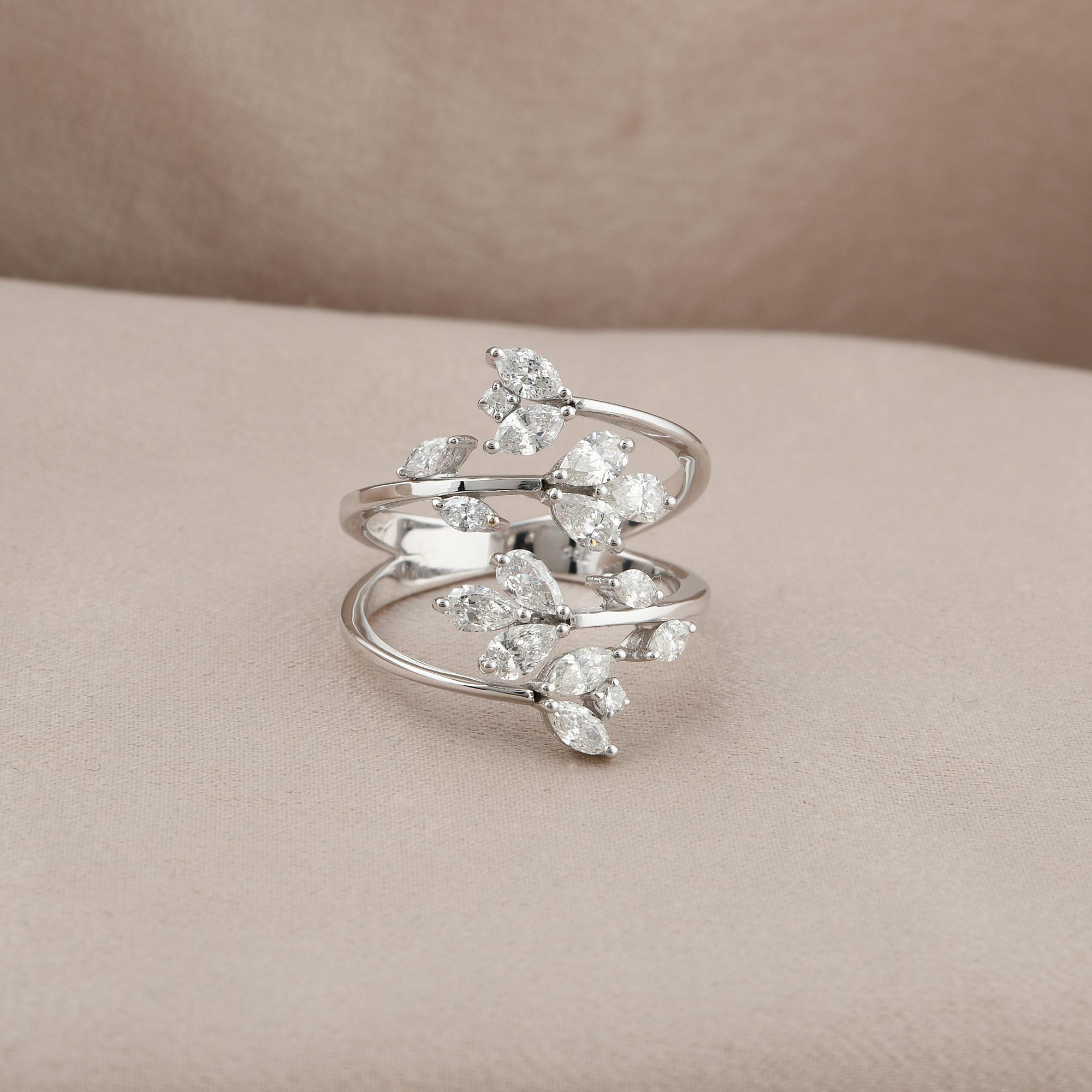 in vendita:  1,4 carati SI/HI Pear Marquise Round Diamond Leaf Wrap Ring Oro bianco 18 carati 4