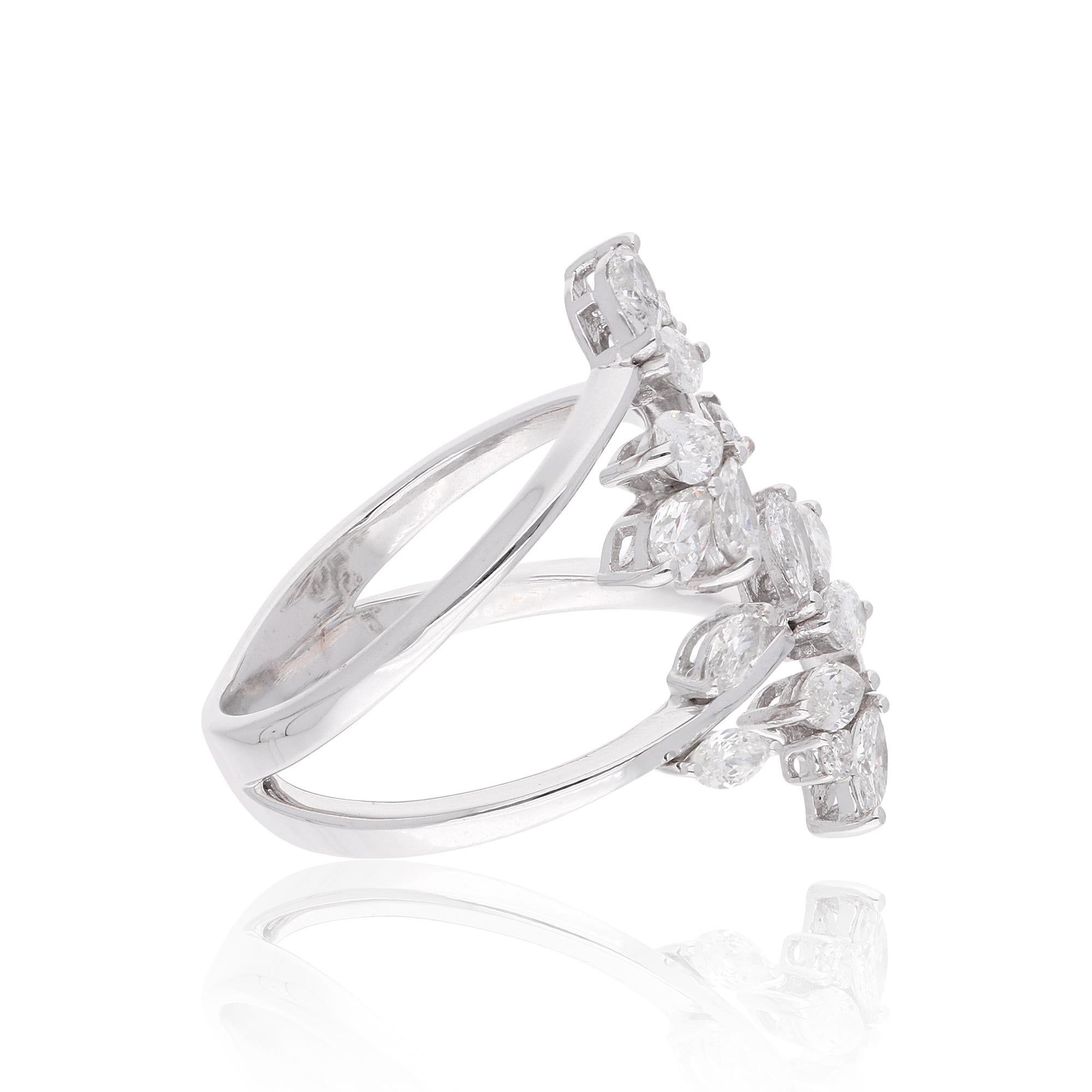 in vendita:  1,4 carati SI/HI Pear Marquise Round Diamond Leaf Wrap Ring Oro bianco 18 carati 6