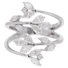 1.4 Carat SI/HI Pear Marquise Round Diamond Leaf Wrap Ring 18 Karat White Gold
