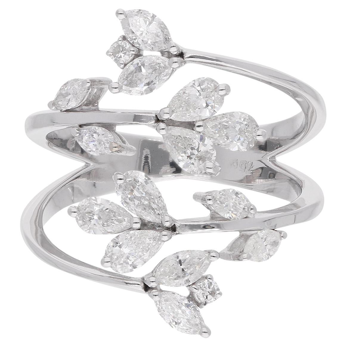 1,4 carati SI/HI Pear Marquise Round Diamond Leaf Wrap Ring Oro bianco 18 carati