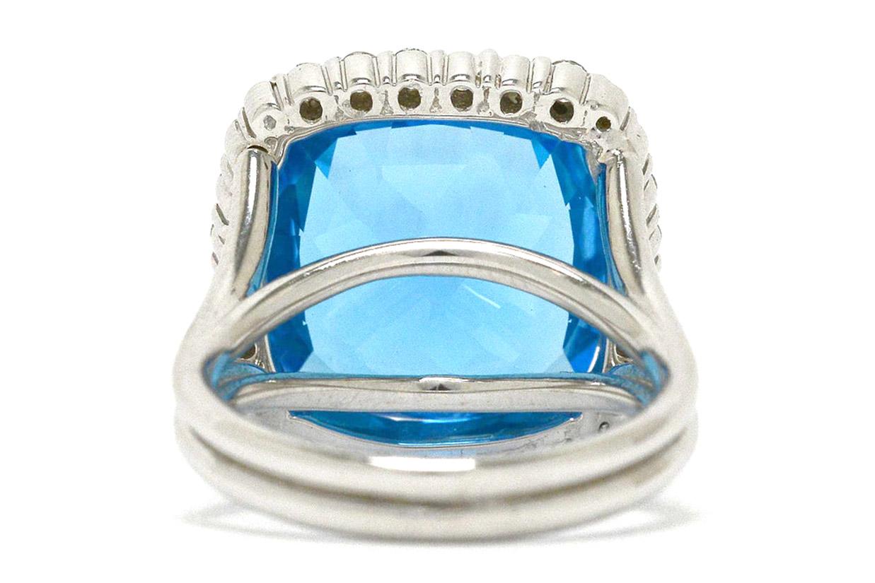 Bespoke 14 Carat Swiss Blue Topaz Diamond Cocktail Ring In New Condition In Santa Barbara, CA