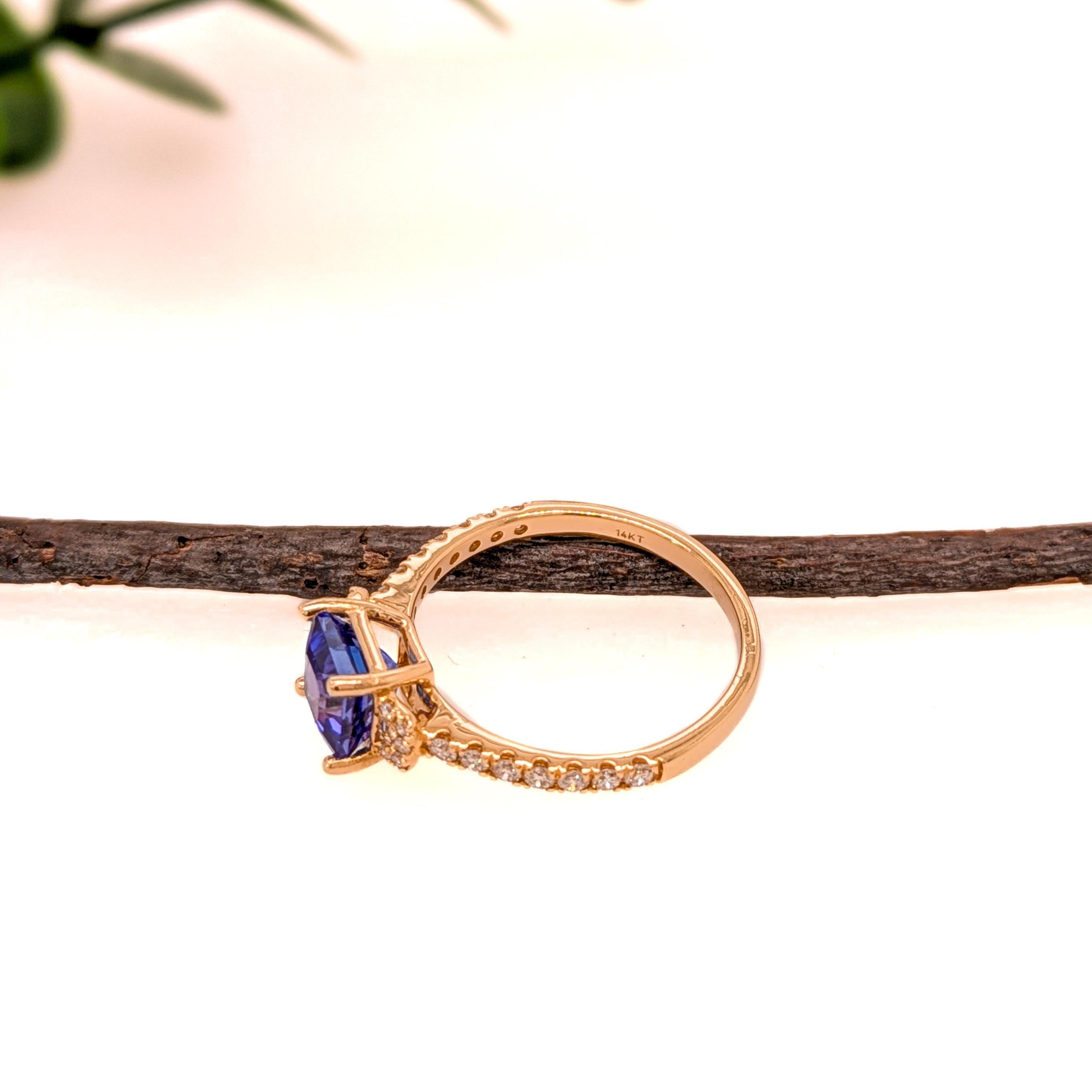 Art Deco 1.4 Carat Tanzanite Ring w Diamond Accents in Solid 14K Yellow Gold  EM 6mm
