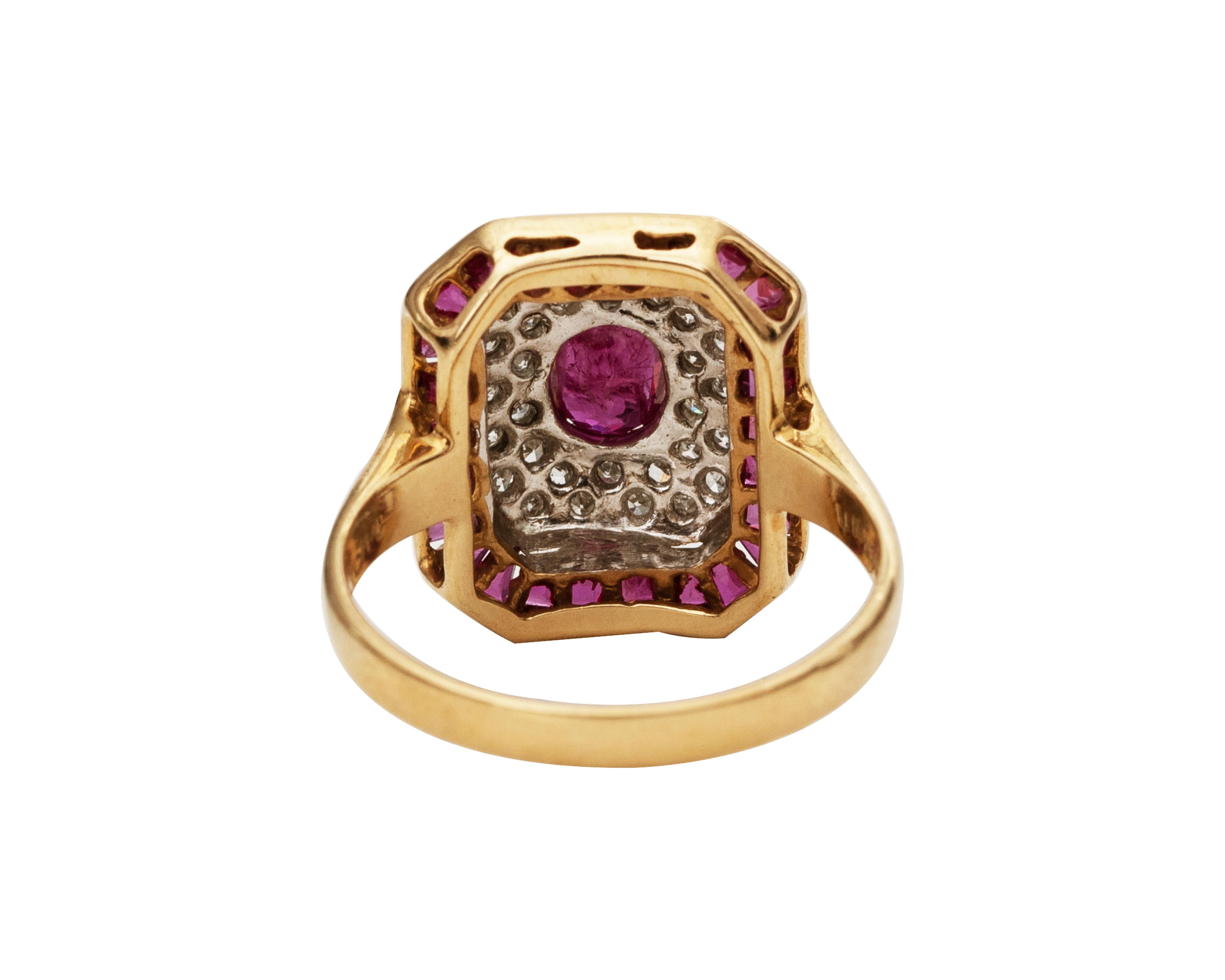 Retro 1.4 Carat Total Ruby and Diamond Ring, 14 Karat Gold For Sale