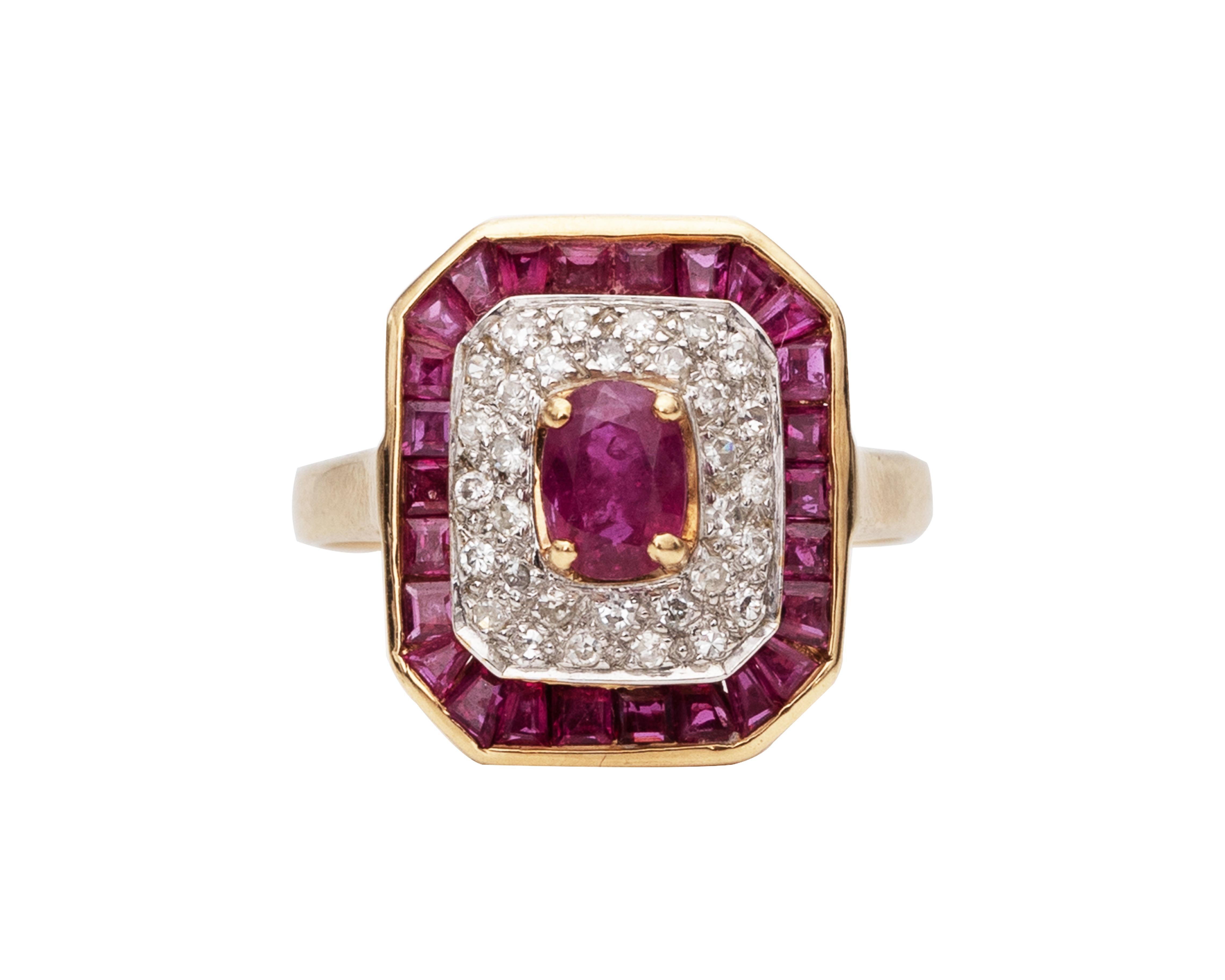 1.4 Carat Total Ruby and Diamond Ring, 14 Karat Gold In Excellent Condition For Sale In Atlanta, GA