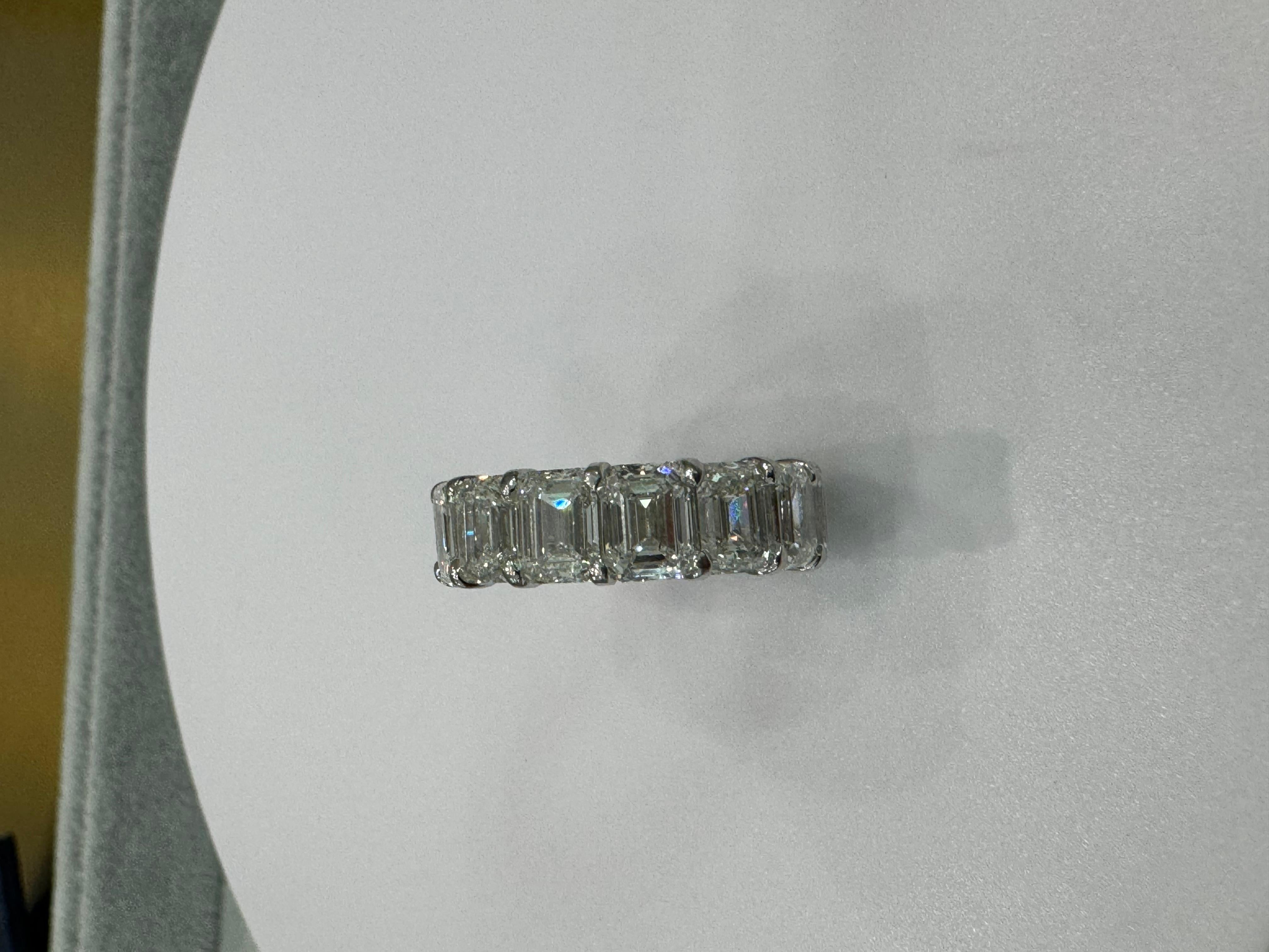 14 Carat Total Weight Eternity Band with Emerald Cut Diamonds
14 stones total Size 5.75
Each Diamond is 1ct Each and Individually GIA Certified G/H Color VS-SI1 Clarity
Stunning Eternity Band with Certified Natural Diamonds in Platinum Share Prong