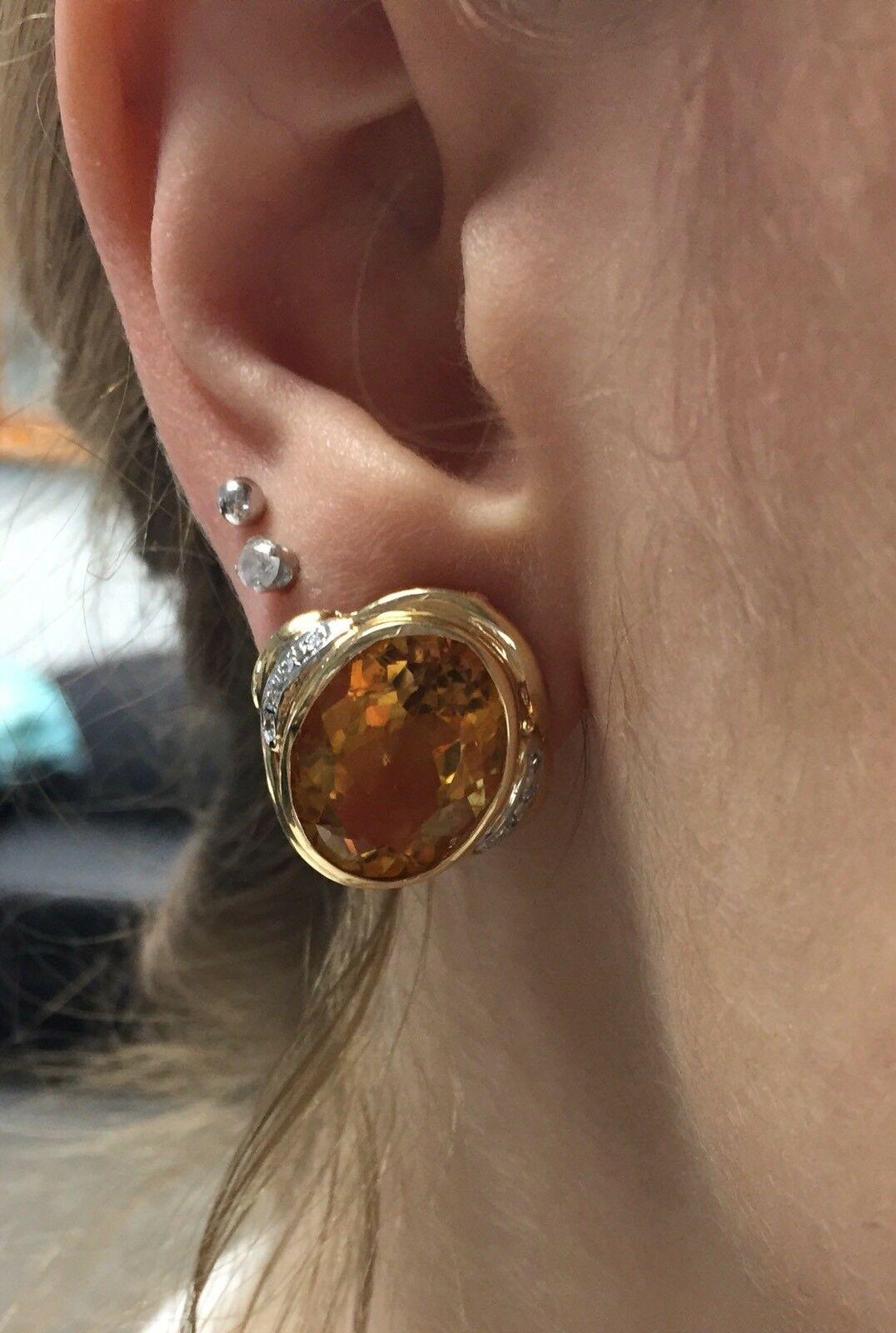14 Carat Total Weight Oval Citrine with Diamond Earrings In Excellent Condition For Sale In Houston, TX
