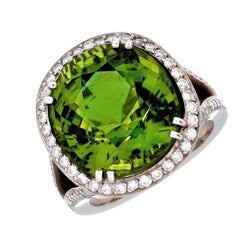 14 Carat Unique Burma Peridot and Diamond Ring