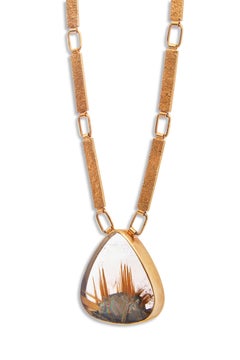 14 carat vermeil chain necklace with large Rutilated Quartz