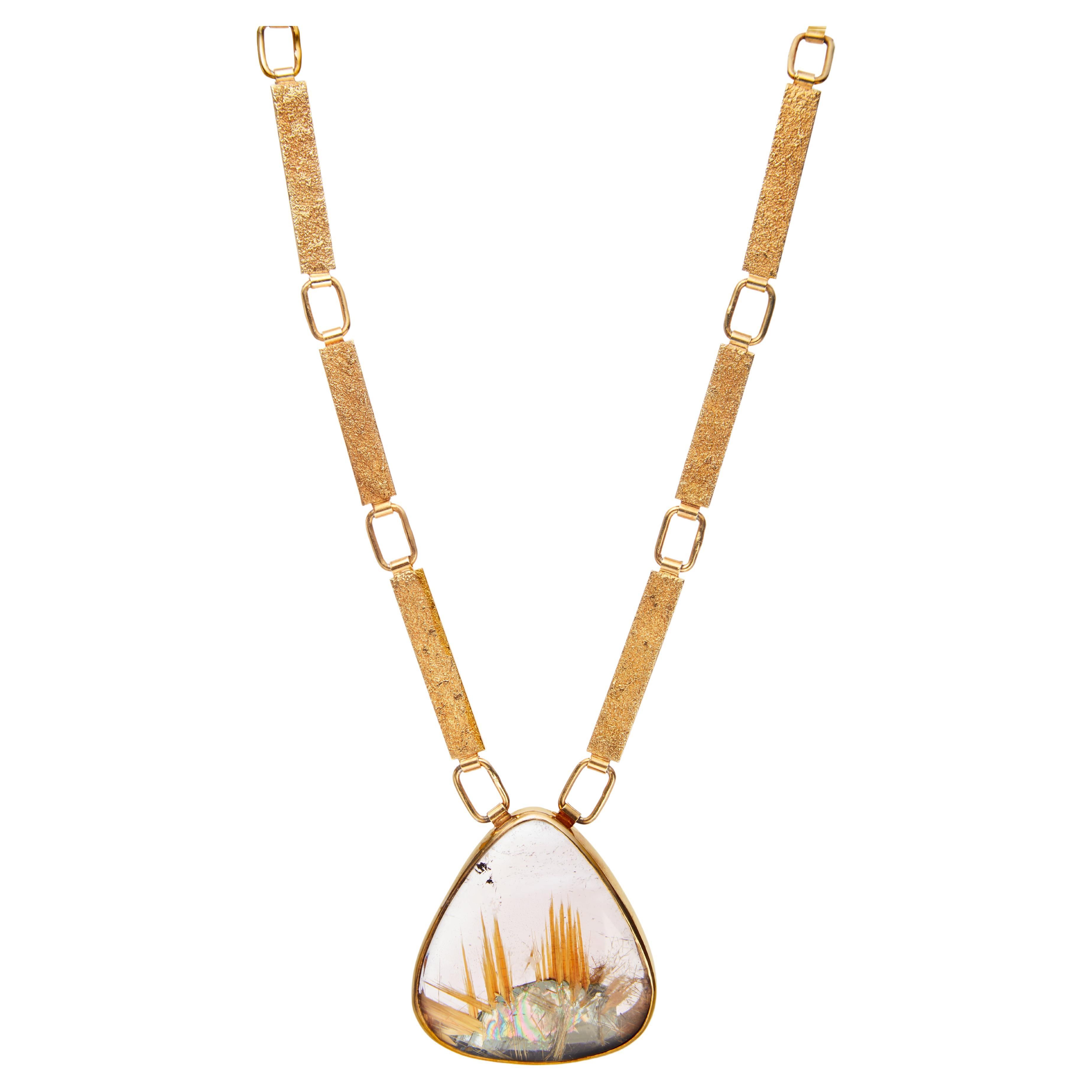 14 carat vermeil chain necklace with large Rutilated Quartz 