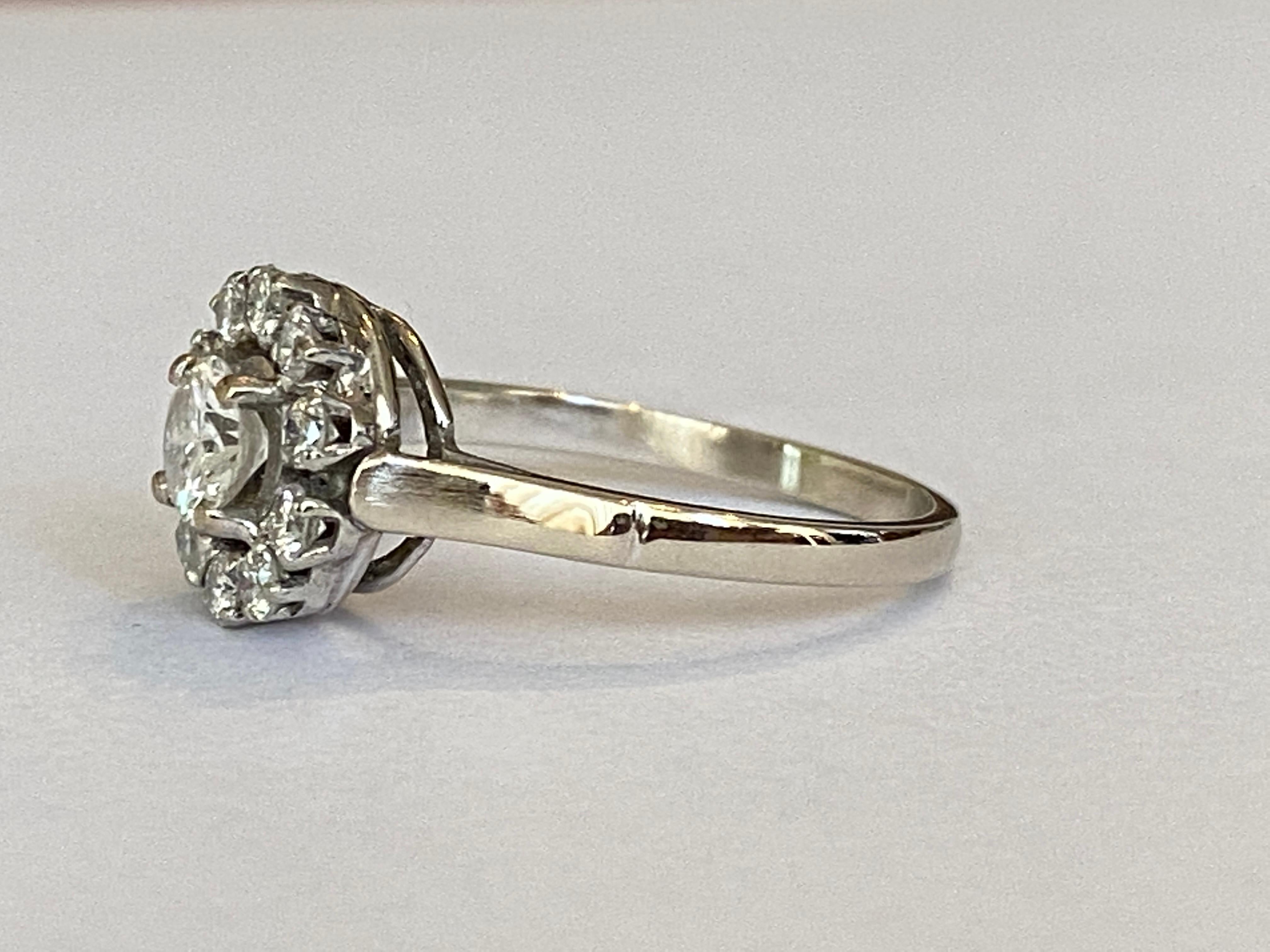 14 carat vintage white gold rosette ring with 0.83 ct diamonds For Sale 1