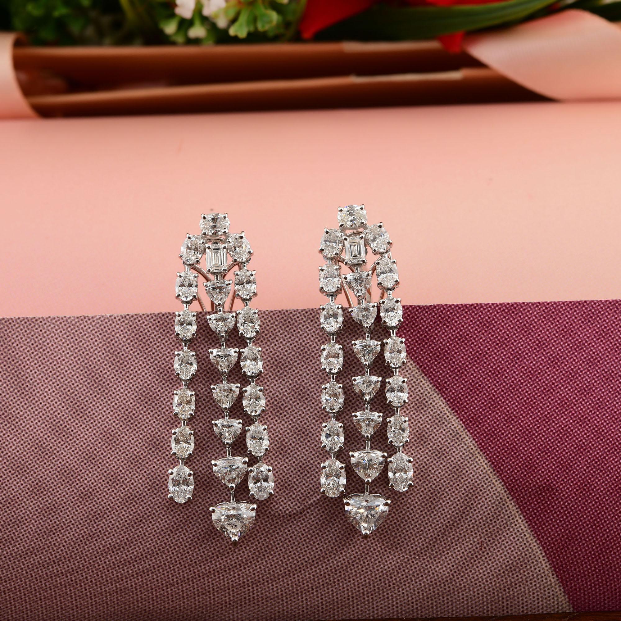 14 Boucles d'oreilles de mariage en or blanc 14 carats 8.44Ct Diamond Natural Chandelier Drop Ears Pour femmes en vente