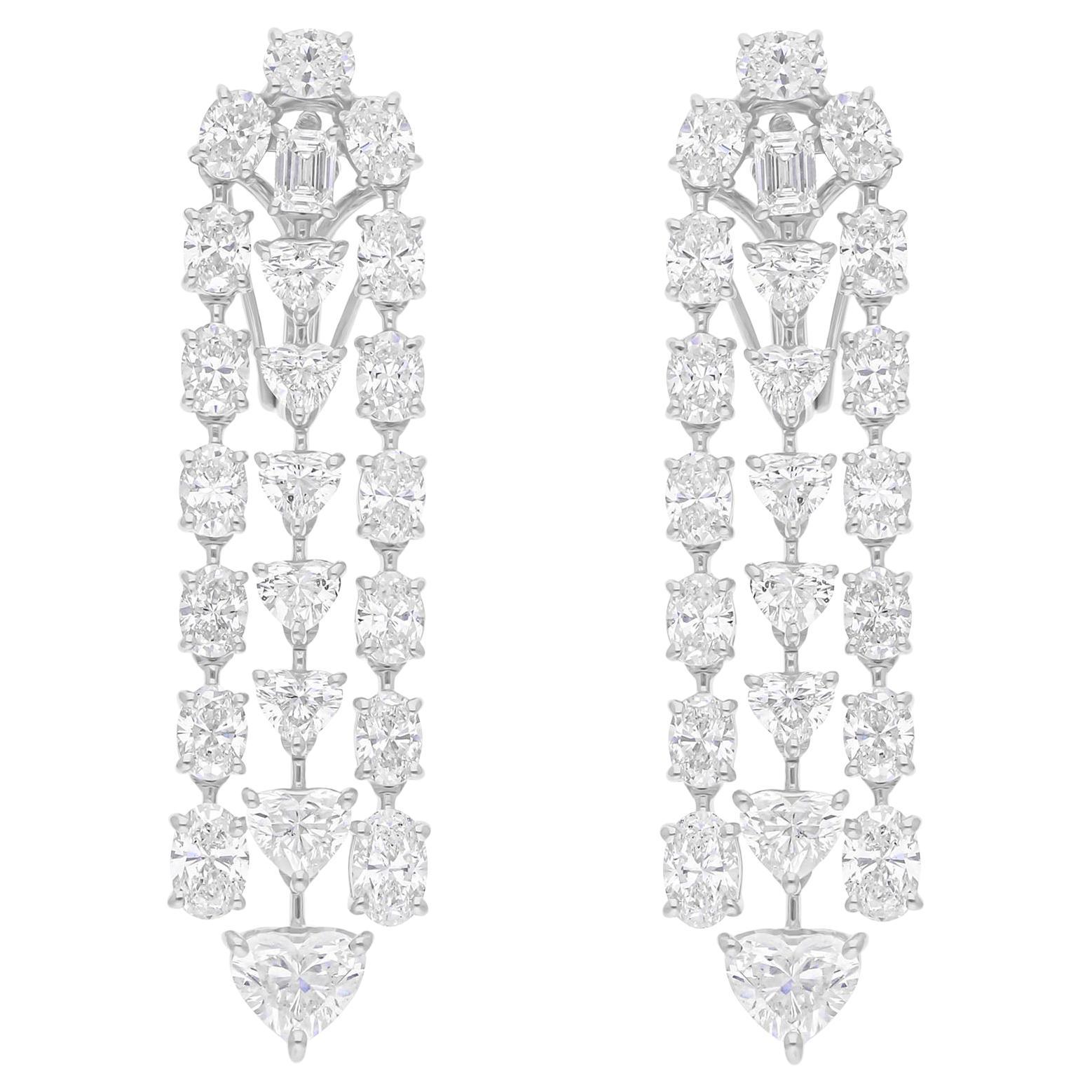 14 Boucles d'oreilles de mariage en or blanc 14 carats 8.44Ct Diamond Natural Chandelier Drop Ears
