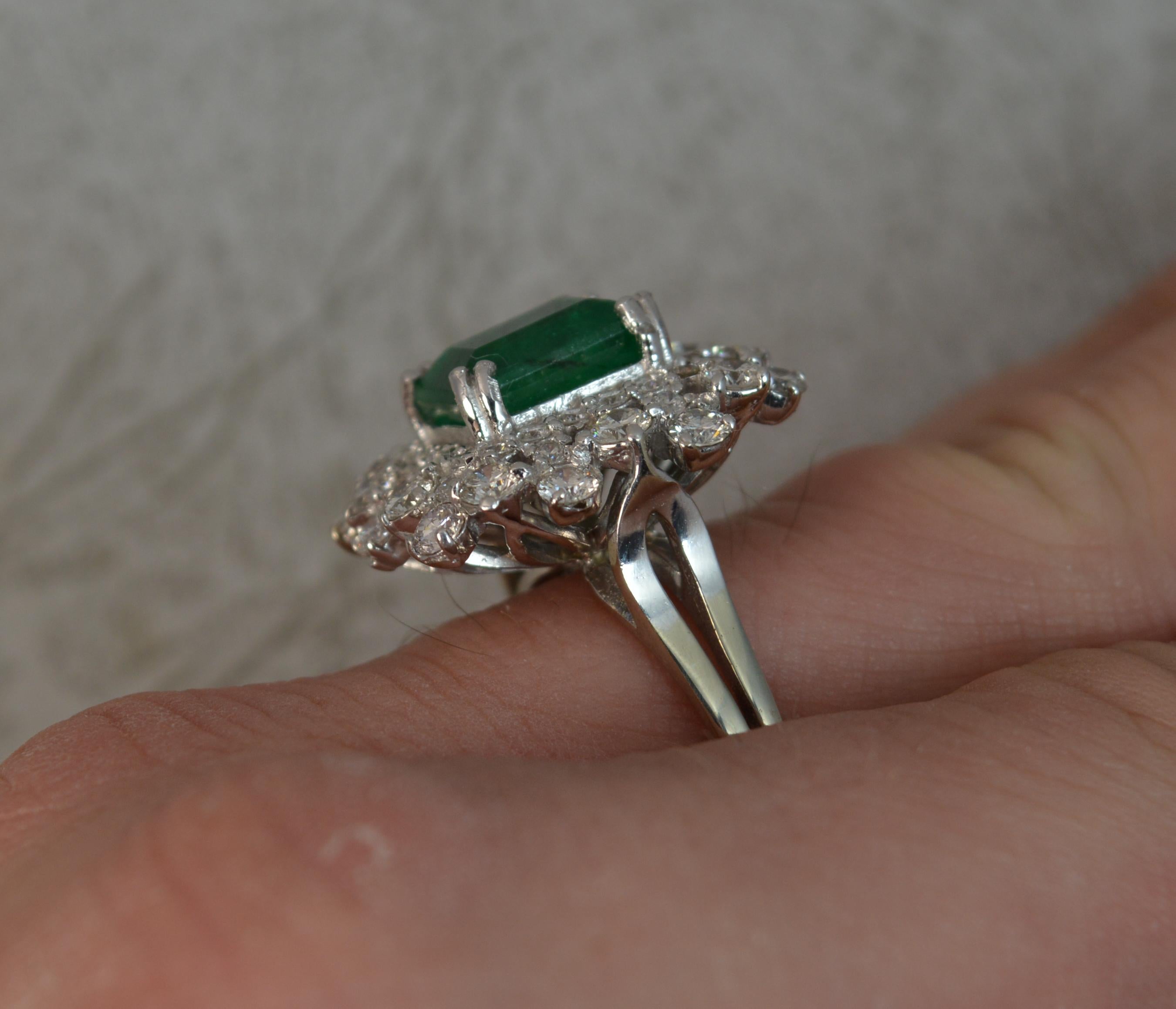 Emerald Cut 14 Carat White Gold Emerald VS1 2.25 Carat Diamond Cluster Ring