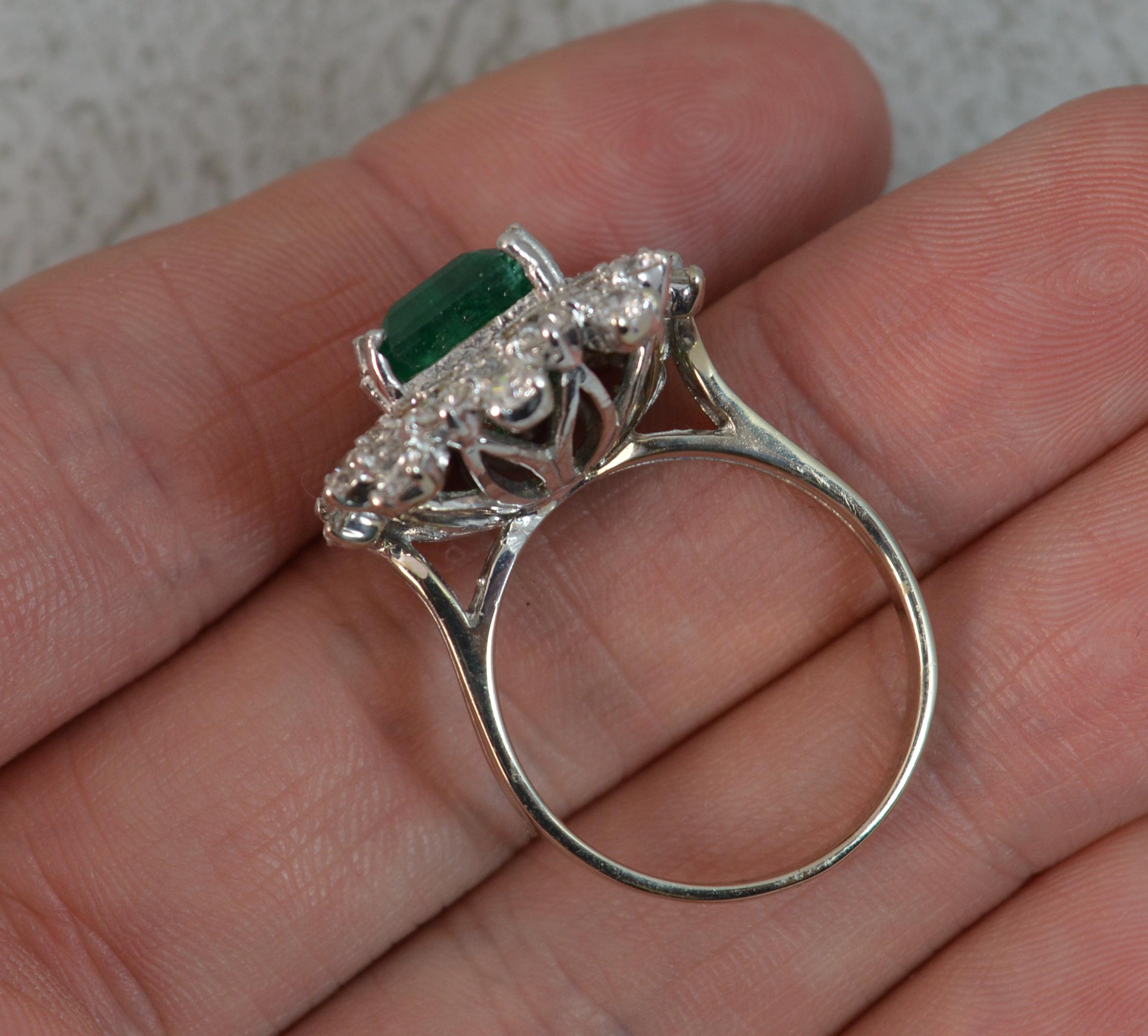 14 Carat White Gold Emerald VS1 2.25 Carat Diamond Cluster Ring In Excellent Condition In St Helens, GB