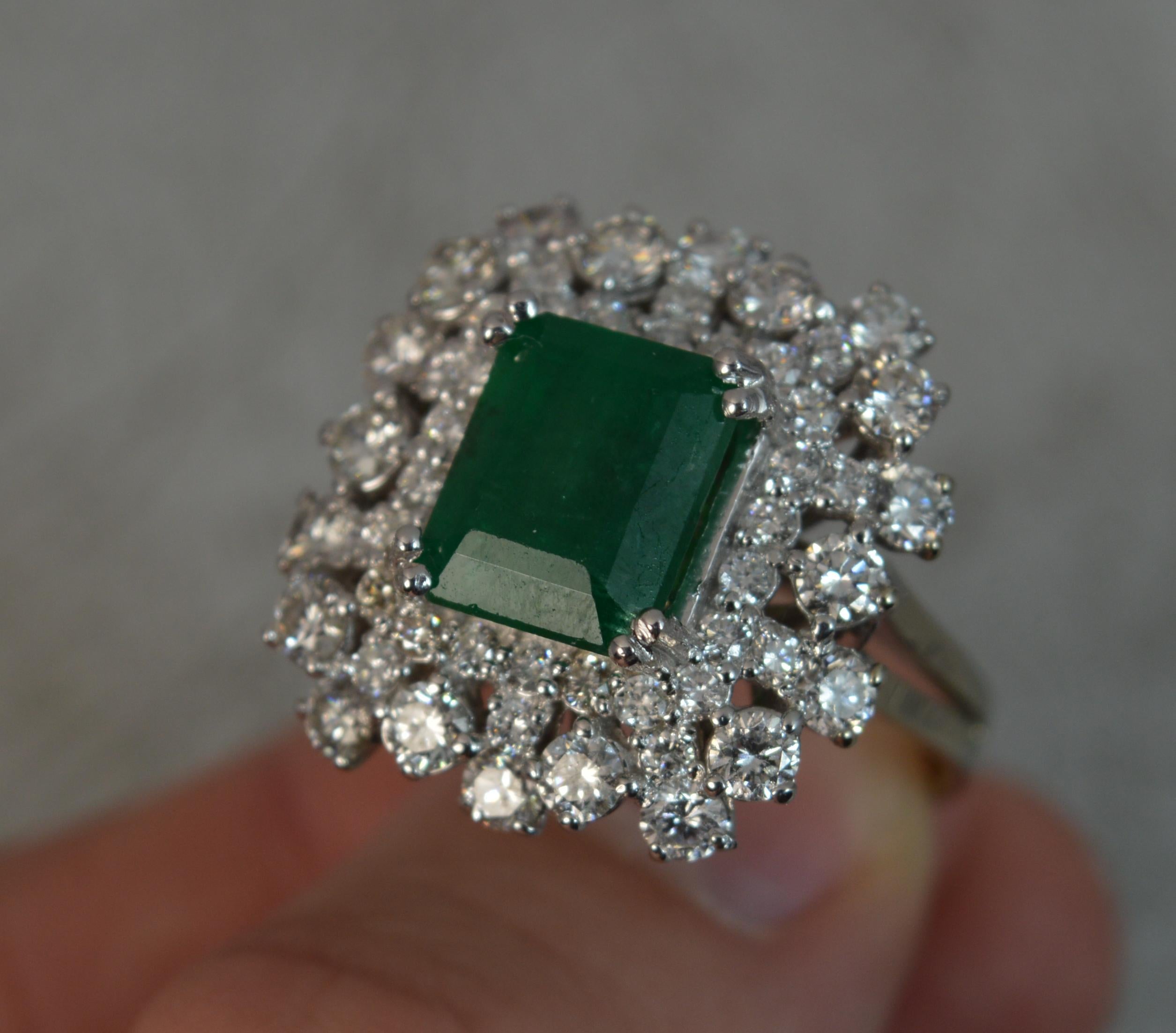 14 Carat White Gold Emerald VS1 2.25 Carat Diamond Cluster Ring 1