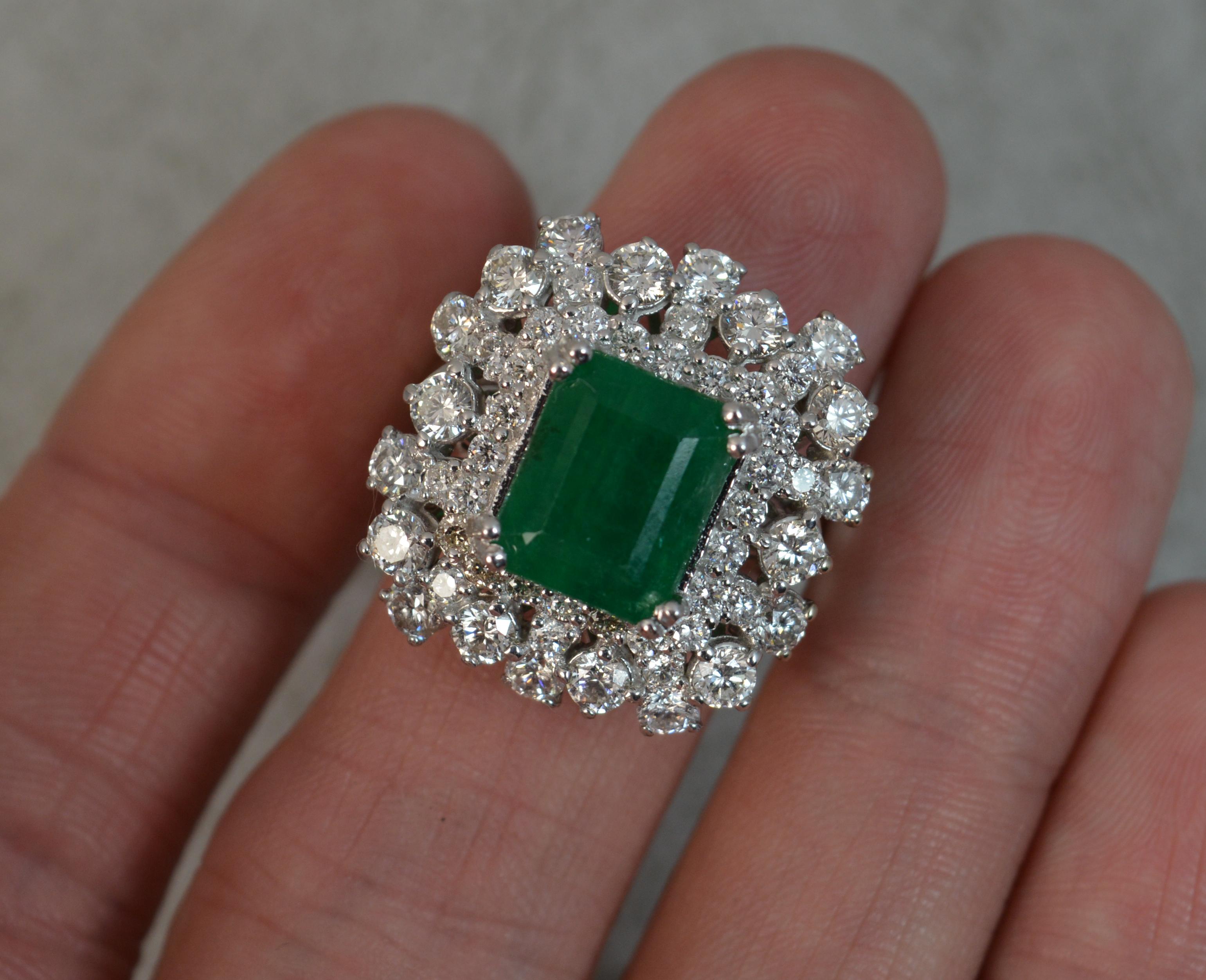 14 Carat White Gold Emerald VS1 2.25 Carat Diamond Cluster Ring 2