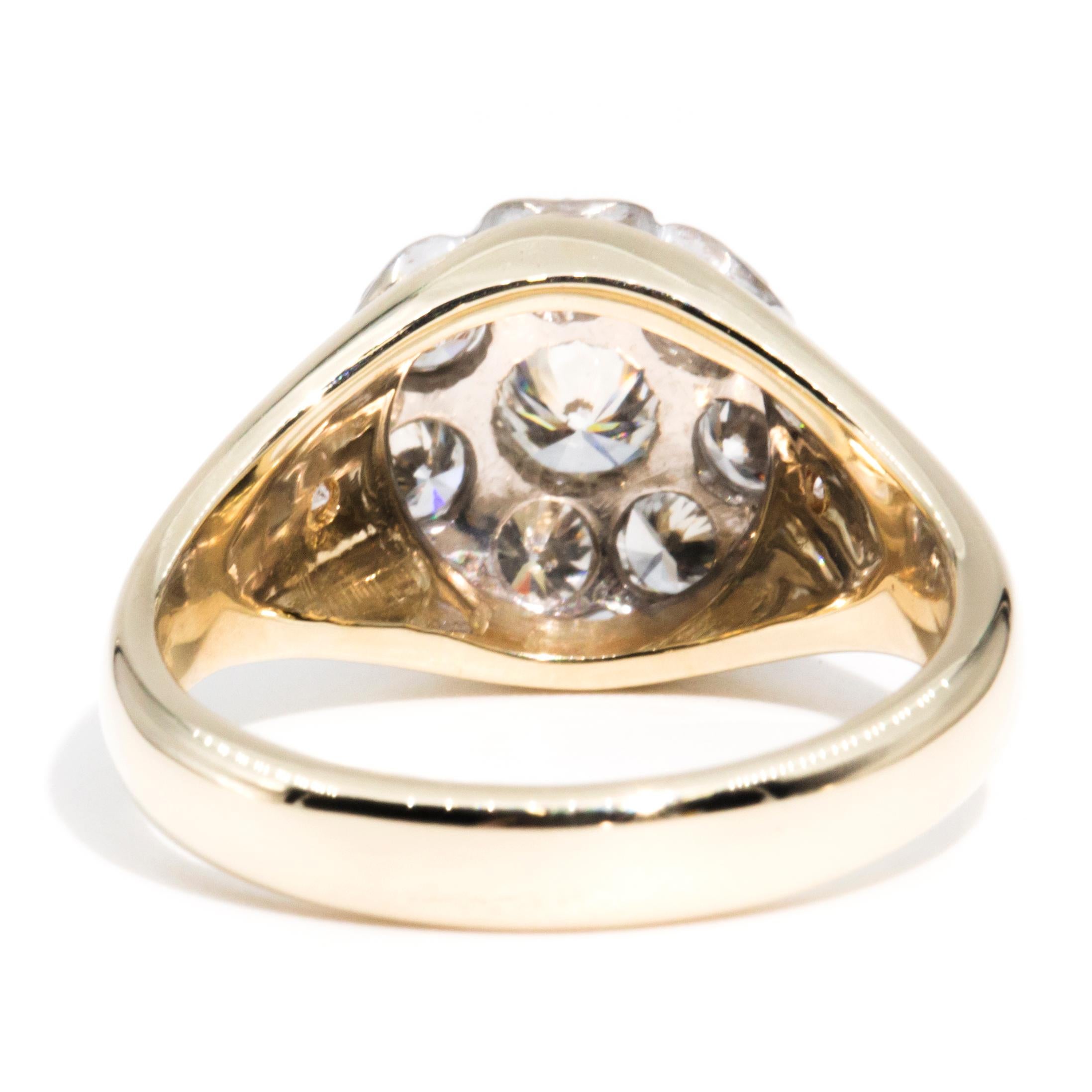 14 Karat Gelb- und Weißgold 1,00 Karat runder Brillant-Diamant-Cluster-Ring im Angebot 1