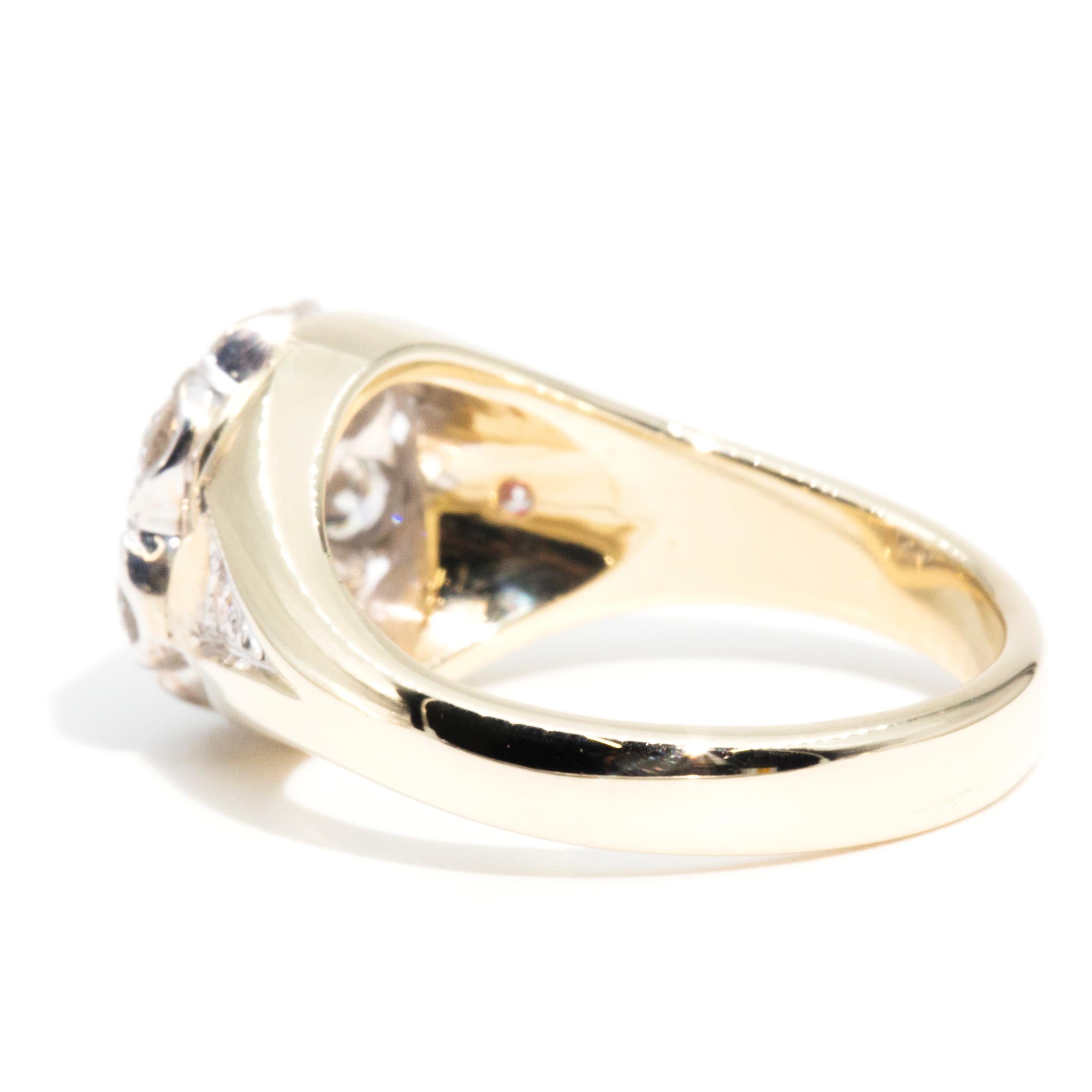 14 Karat Gelb- und Weißgold 1,00 Karat runder Brillant-Diamant-Cluster-Ring im Angebot 3
