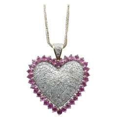 14 Carat Yellow and White Gold Ruby and Diamond Heart Pendant