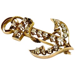 14 Carat Yellow Gold 18 Diamonds Saint Petersburg Russia Anchor Brooch