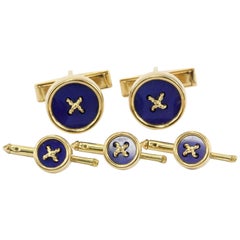 14 Carat Yellow Gold and Lapis Tuxedo Dress Cuff Set