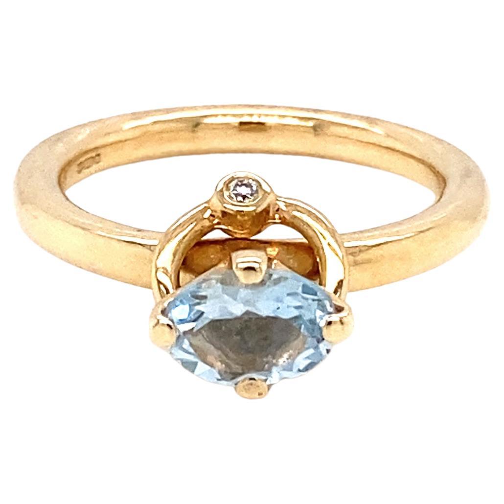 Anillo Colgante Aguamarina y Diamante en Oro Amarillo de 14 Quilates en venta