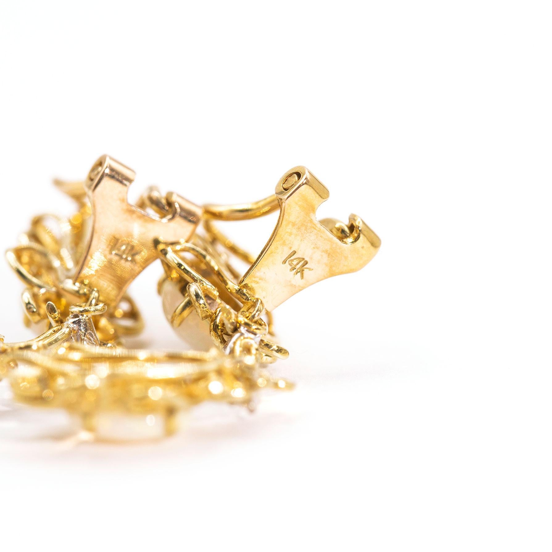 Modern 14 Carat Yellow Gold Australian Solid Crystal Opal Drop Clip on Earrings