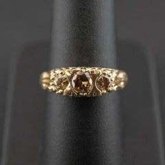 14 Carat Yellow Gold Champagne Diamond 0.90 TCW Trilogy Ring 4.5g Size P