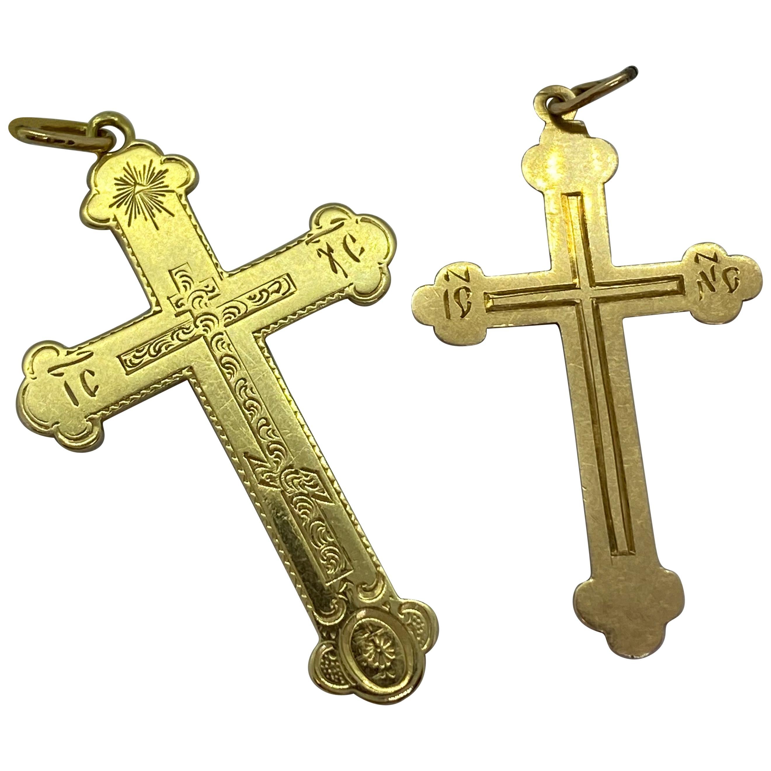 14 Carat Yellow Gold Cross Russia and Estonia Pendant Necklaces