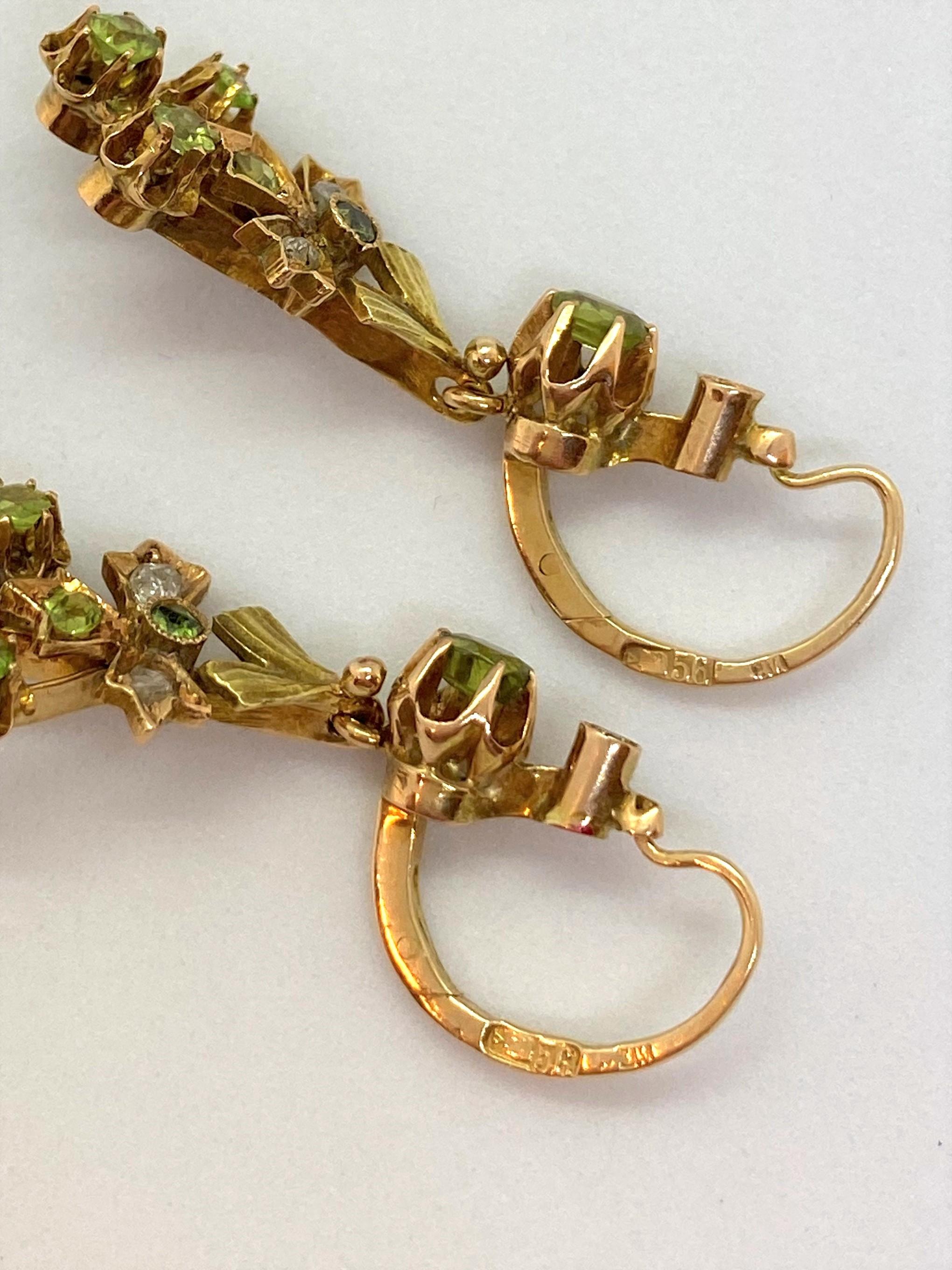 Women's 14 Karat Yellow Gold Demantoid Garnet Rosecut Diamond Earrings