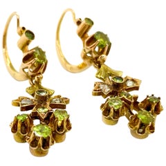 14 Karat Yellow Gold Demantoid Garnet Rosecut Diamond Earrings