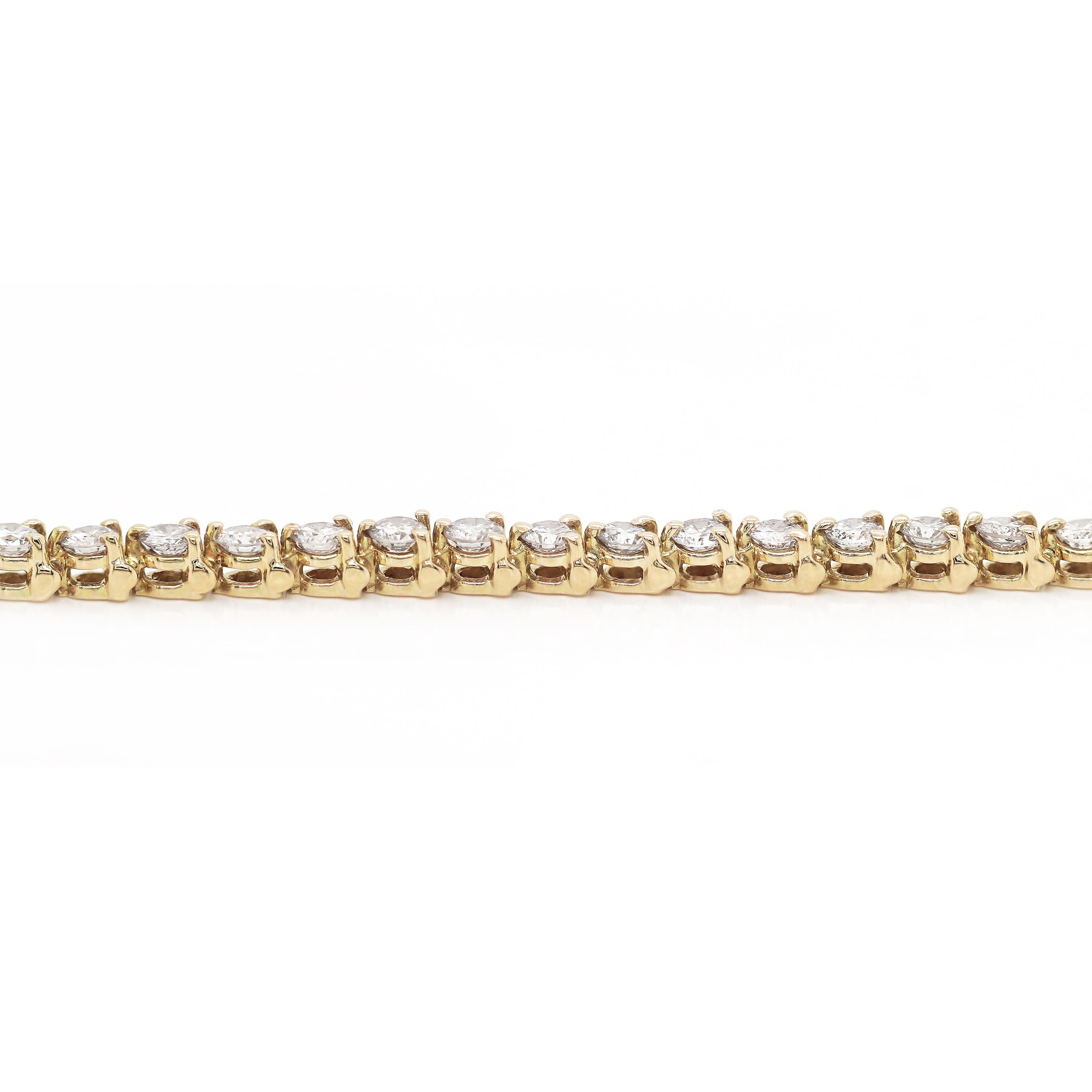 Modern 14 Carat Yellow Gold Diamond Tennis Bracelet