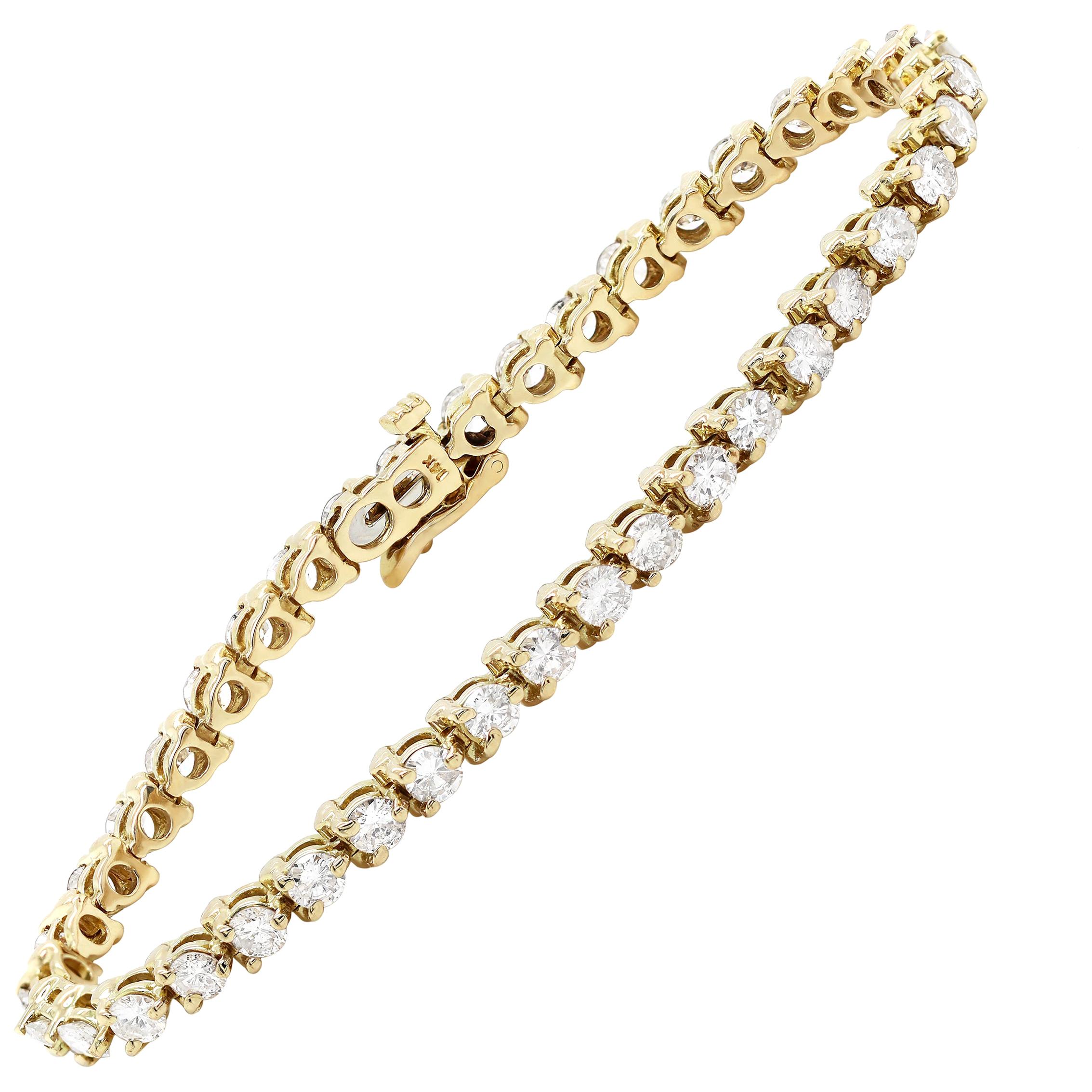 14 Carat Yellow Gold Diamond Tennis Bracelet