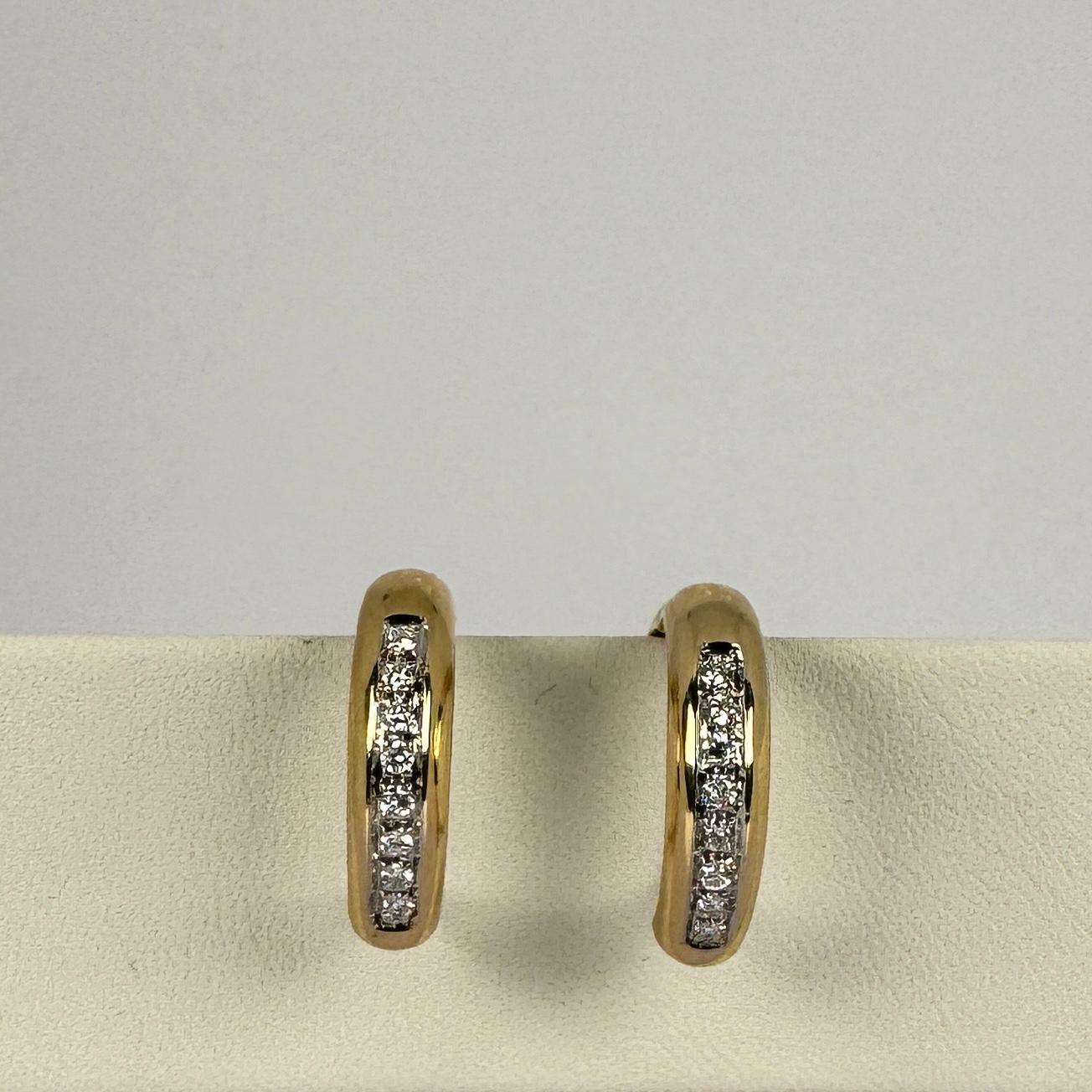 14 carat yellow gold earrings brilliant cut 16 diamonds clarity si 0.64 carat For Sale 7