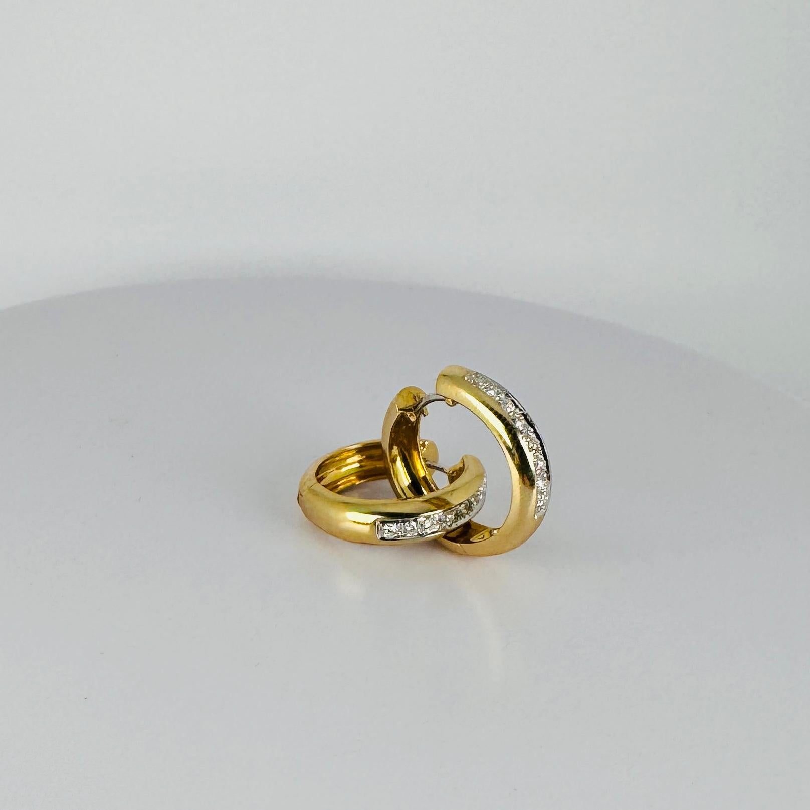 14 carat yellow gold earrings brilliant cut 16 diamonds clarity si 0.64 carat For Sale 1