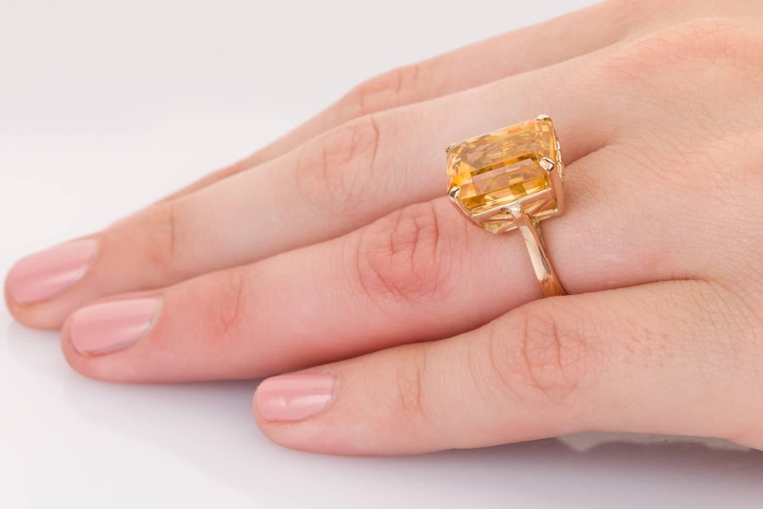 Women's 14 Carat Yellow Gold Emerald Cut Citrine Cocktail Ring