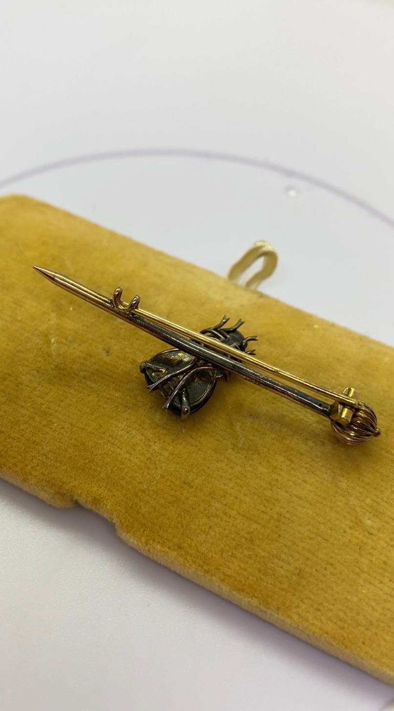 Russian Empire 14 Carat Yellow Gold Grenades Pearls Russia Fly Stickpin For Sale