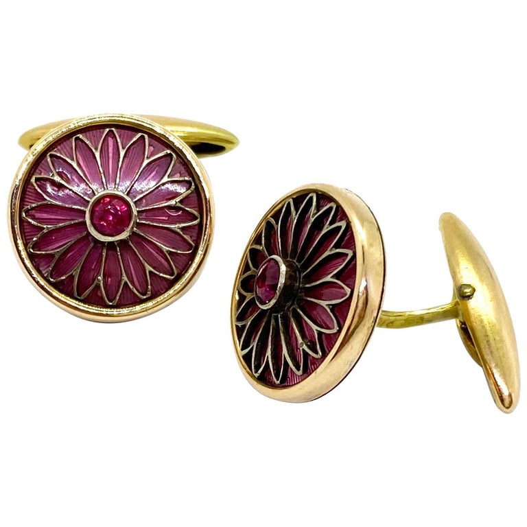 14 Carat Yellow Gold Guilloche Enamel NV Russia Red Stone Cufflinks For  Sale at 1stDibs | 14 carat gold cufflinks, nv stamp on jewelry