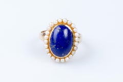 14 carat yellow gold lapis lazuli and pearls ring