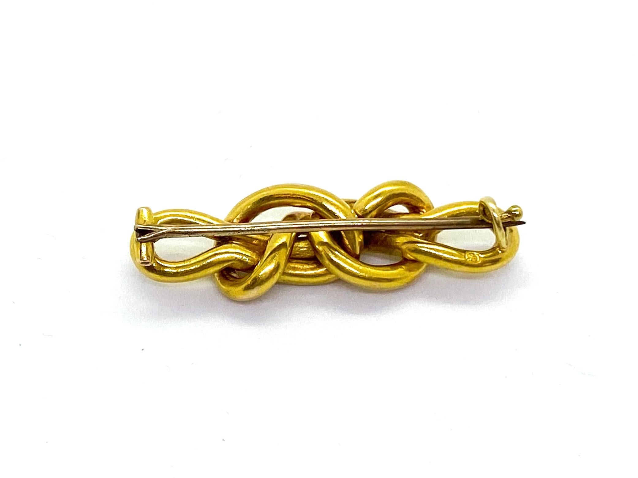 14 Carat Yellow Gold Mikhail Perchin Fabergé Knot Brooch Russia For Sale 3