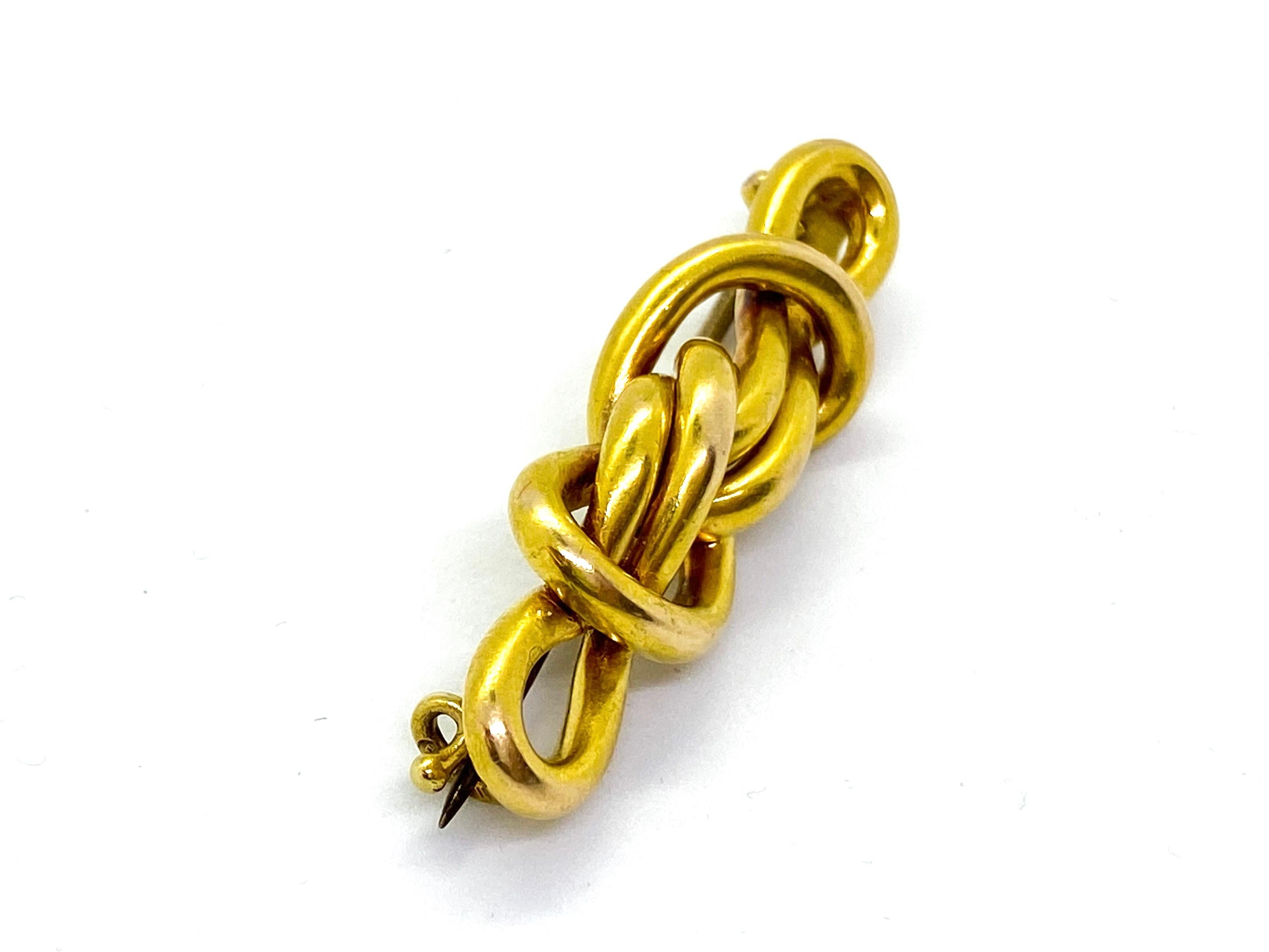 14 Carat Yellow Gold Mikhail Perchin Fabergé Knot Brooch Russia For Sale 1