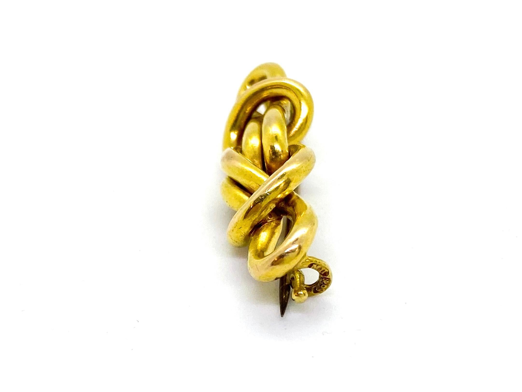 14 Carat Yellow Gold Mikhail Perchin Fabergé Knot Brooch Russia For Sale 2