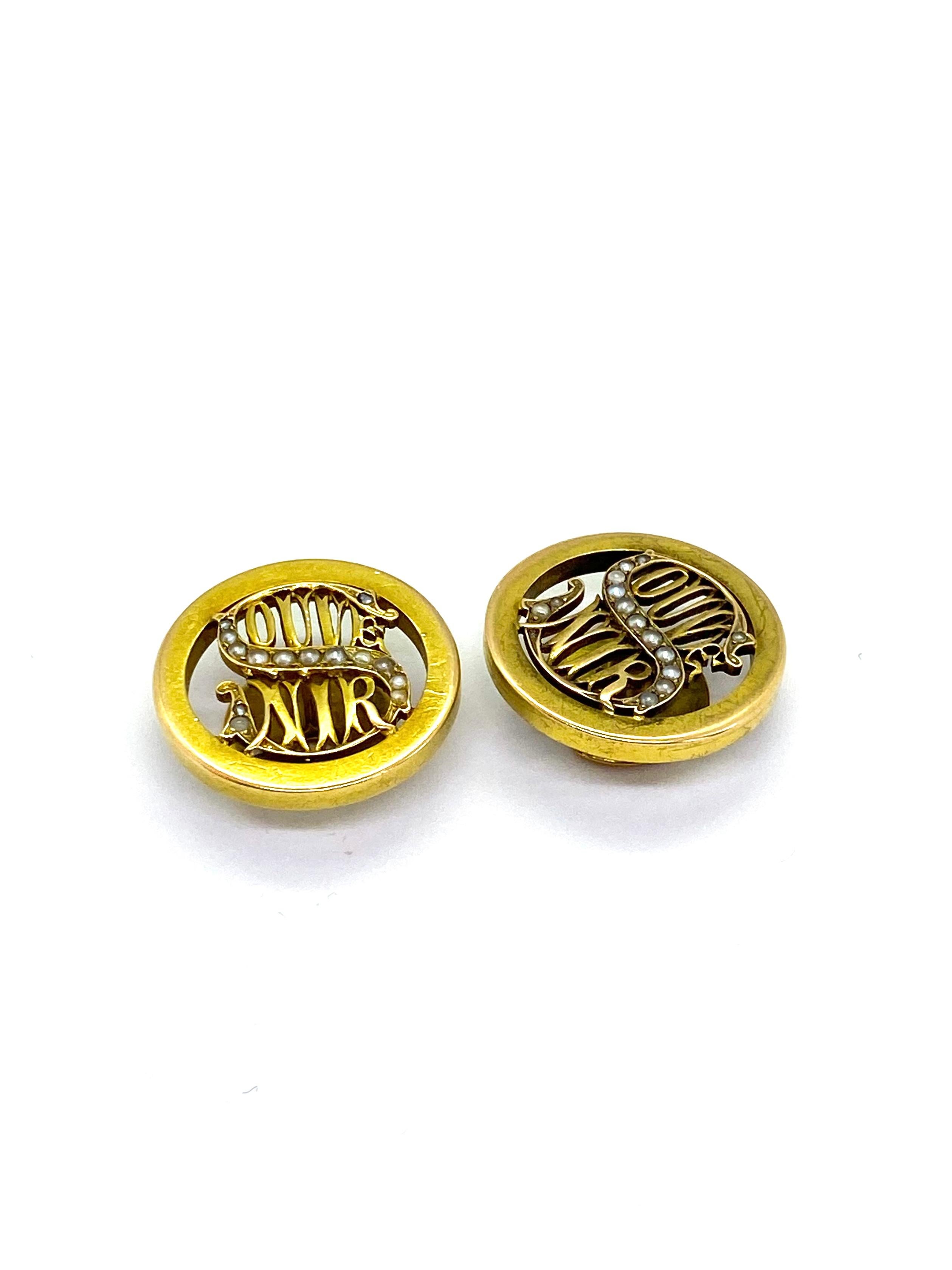 14 Carat Yellow Gold Pearls Russia Souvenir Cufflinks
14k, Russian Gold Stamp 56 and AS
Diameter 2.5 cm