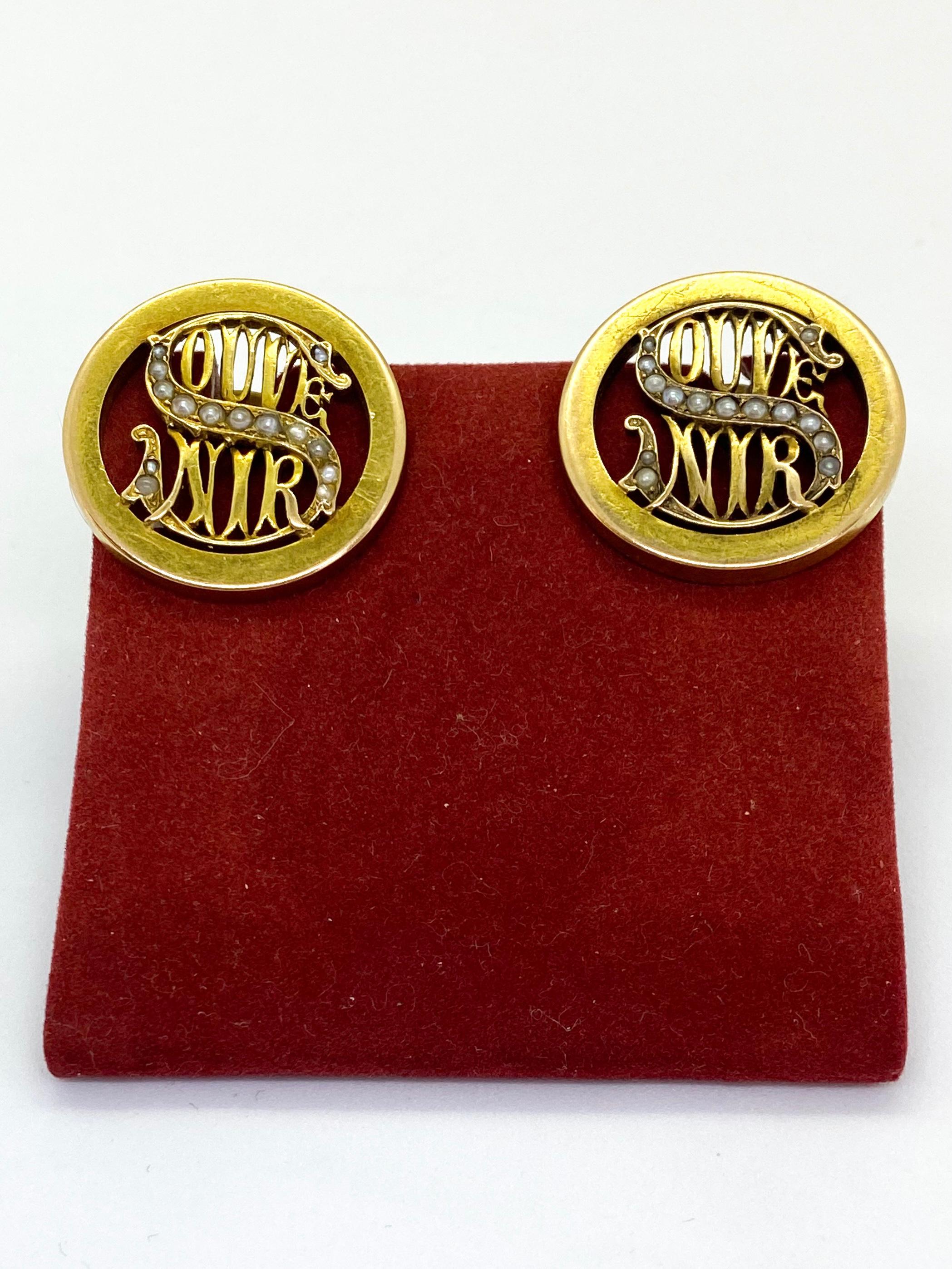 14 Carat Yellow Gold Pearls Russia Souvenir Cufflinks For Sale 1