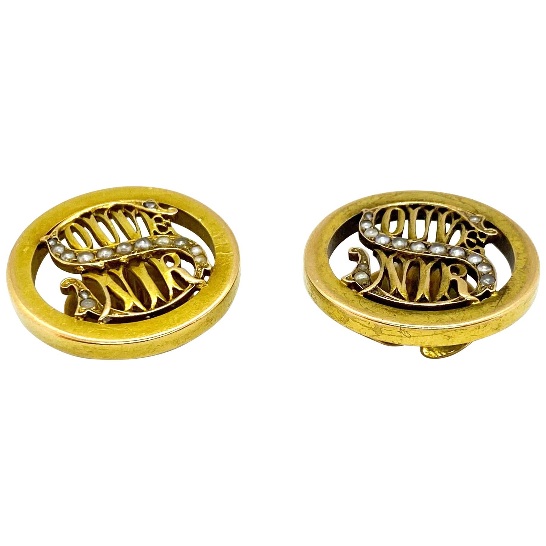 14 Carat Yellow Gold Pearls Russia Souvenir Cufflinks For Sale